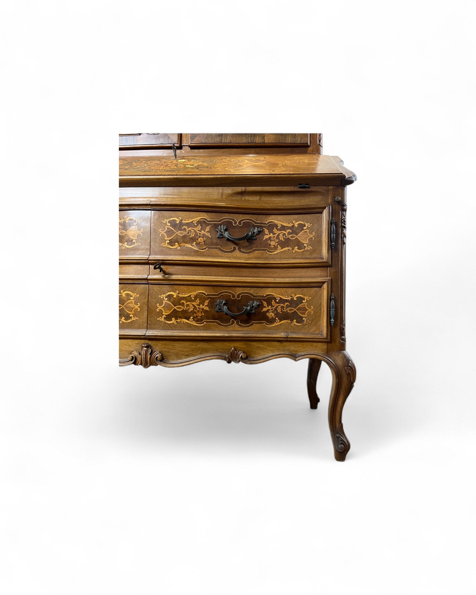 Trumeau Walnut Italian Louis XV Style Cabinet with Cream Fabric Interior