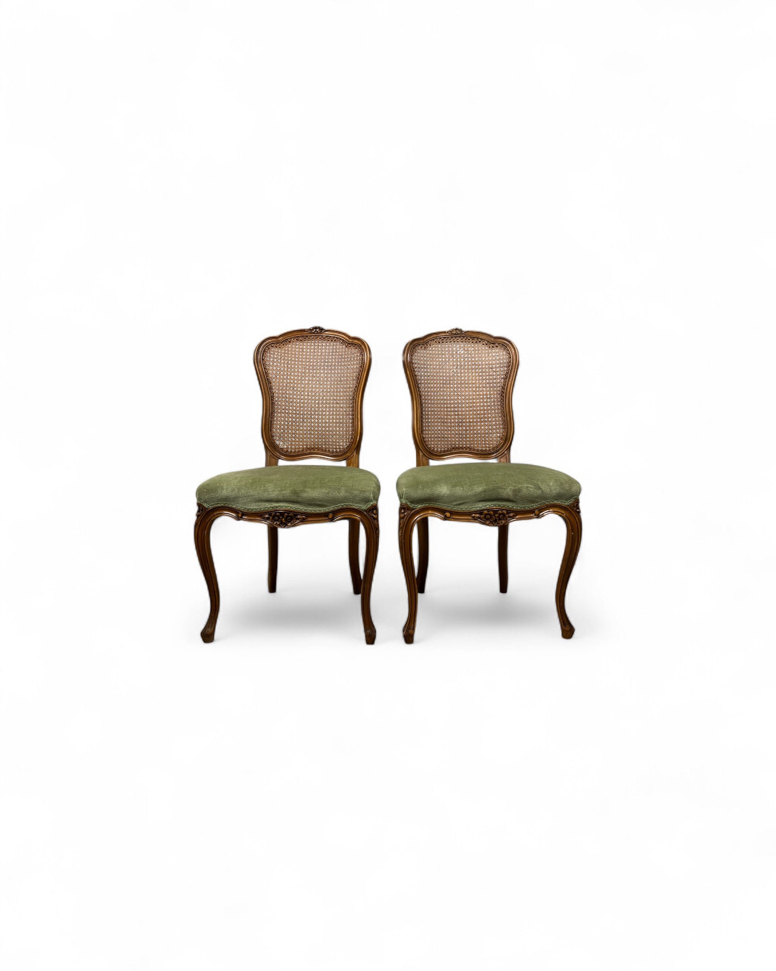 Olive Velvet Vienna Straw Backed Side Chairs - Set of 2