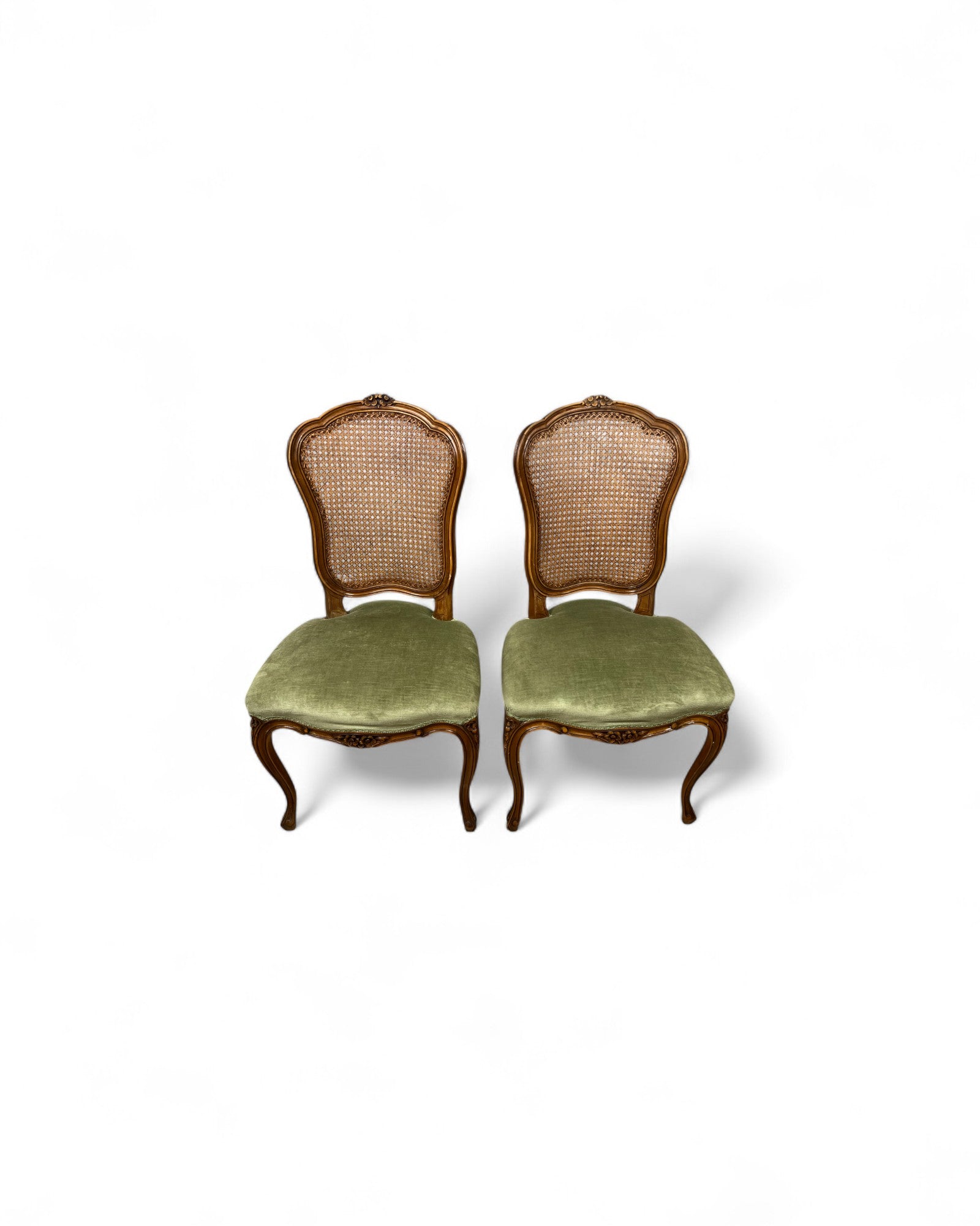 Olive Velvet Vienna Straw Backed Side Chairs - Set of 2