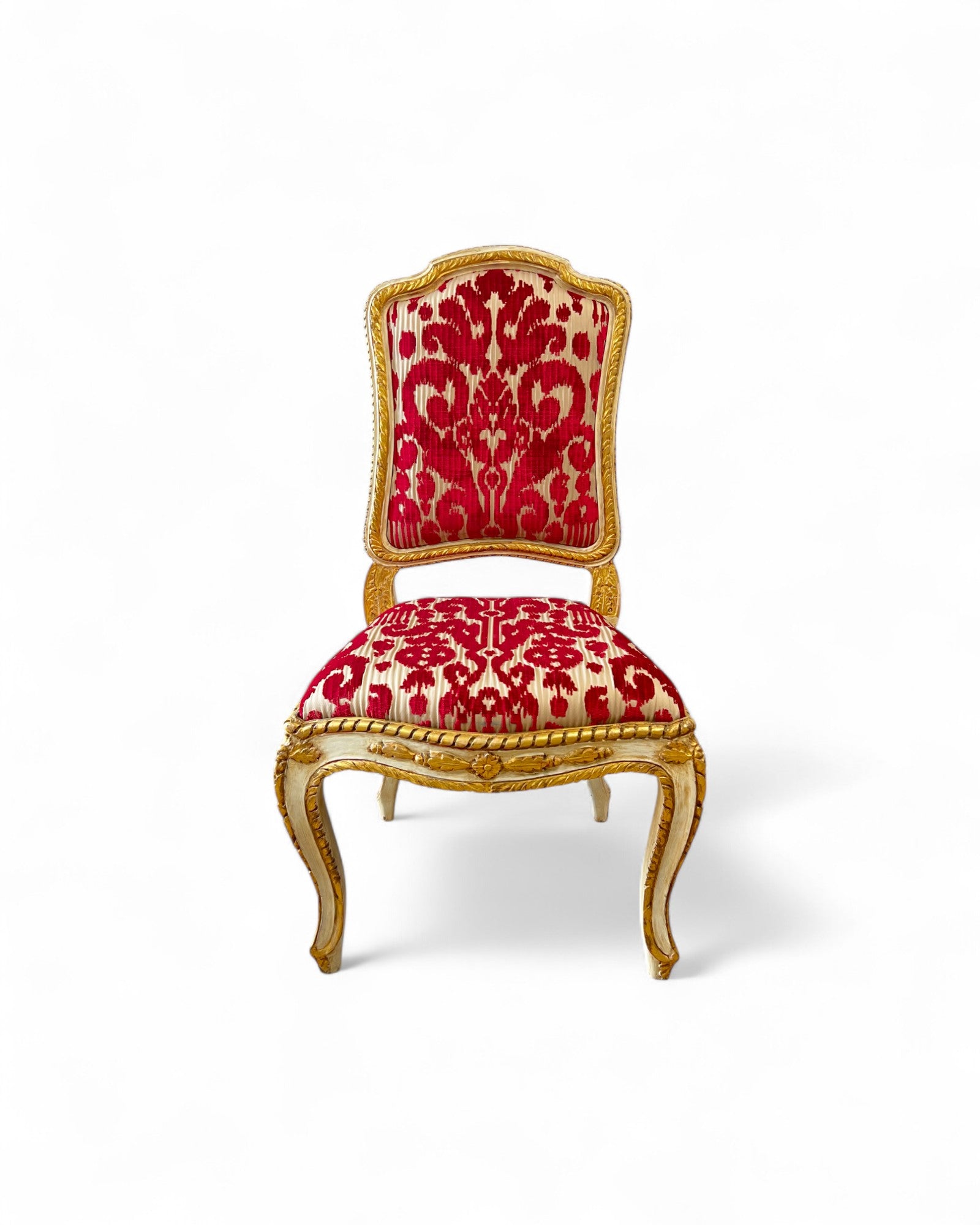 Louis XV Giltwood Gold Red Velvet Side Chairs - Set of 2
