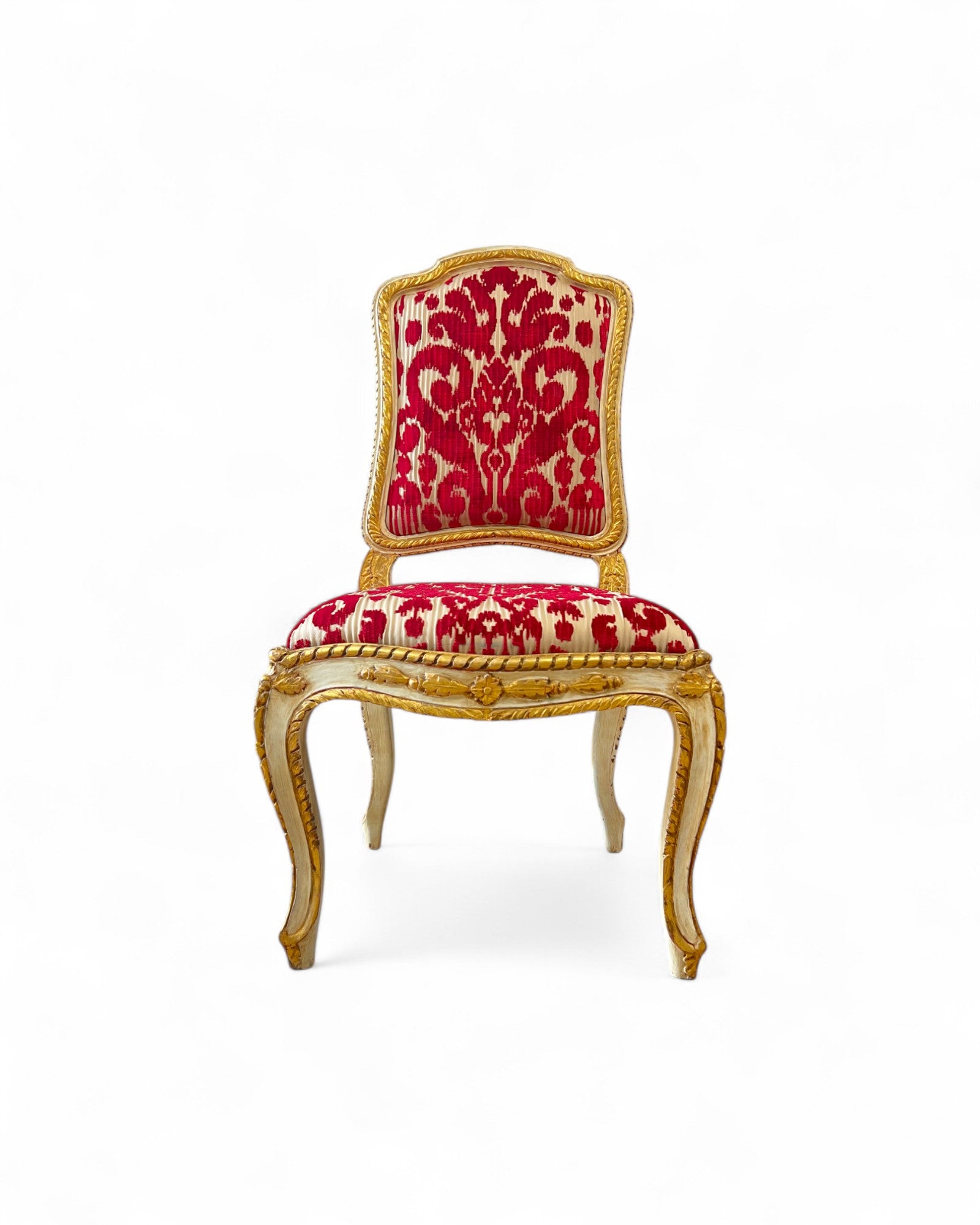 Louis XV Giltwood Gold Red Velvet Side Chairs - Set of 2