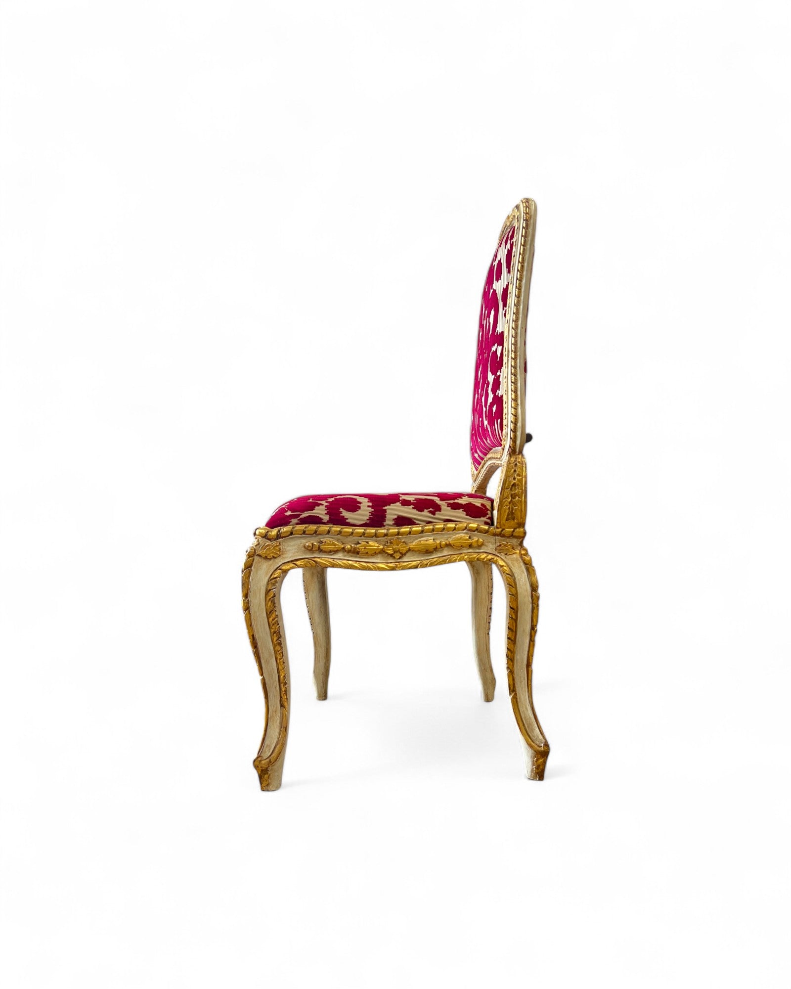 Louis XV Giltwood Gold Red Velvet Side Chairs - Set of 2