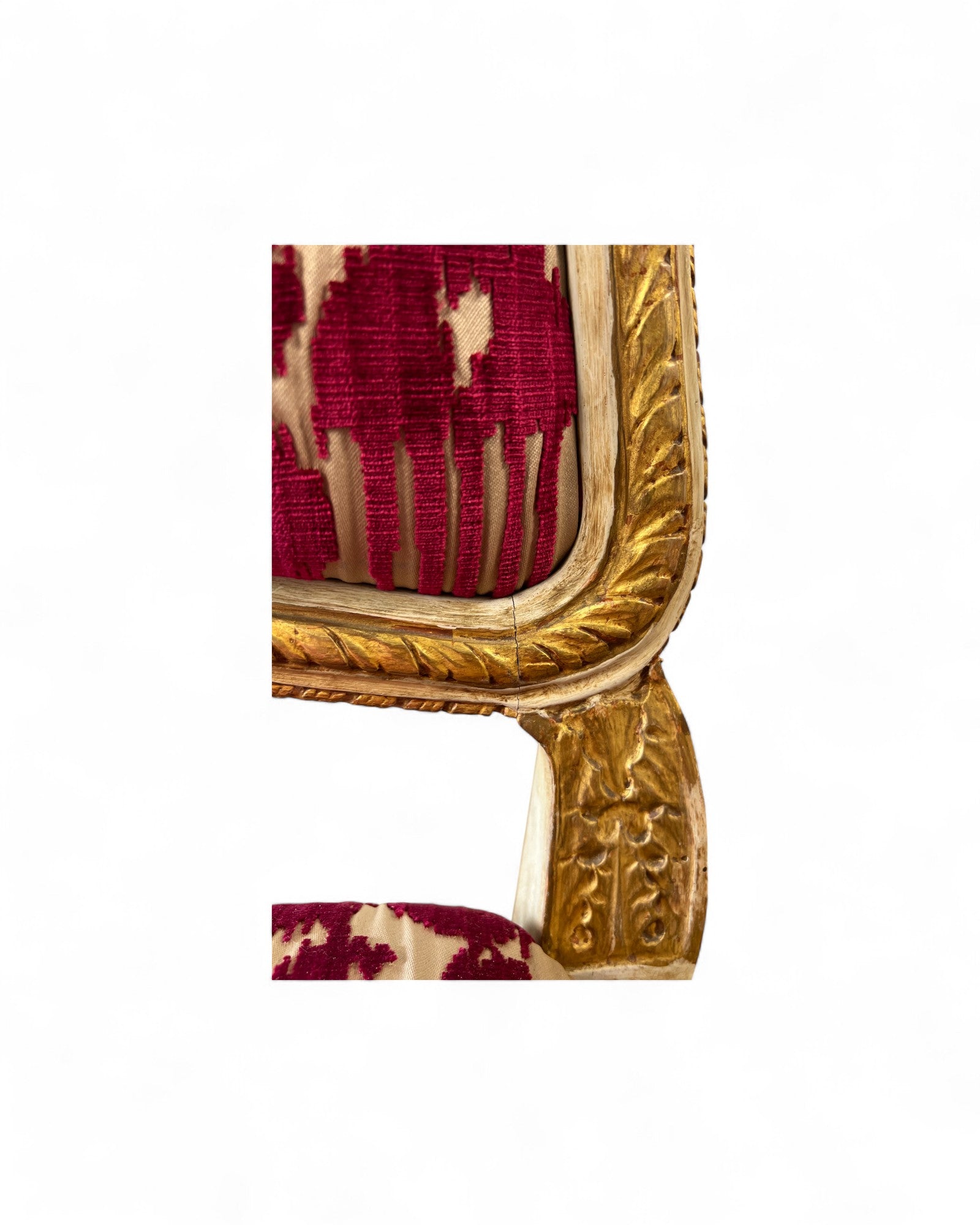 Louis XV Giltwood Gold Red Velvet Side Chairs - Set of 2