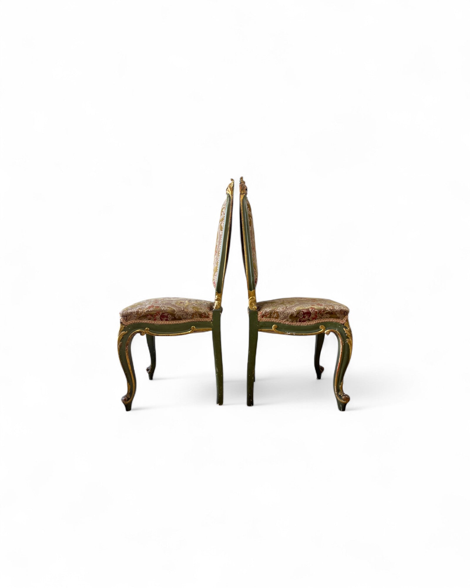 Olive Louis XV Floral Side Chairs - Set of 2