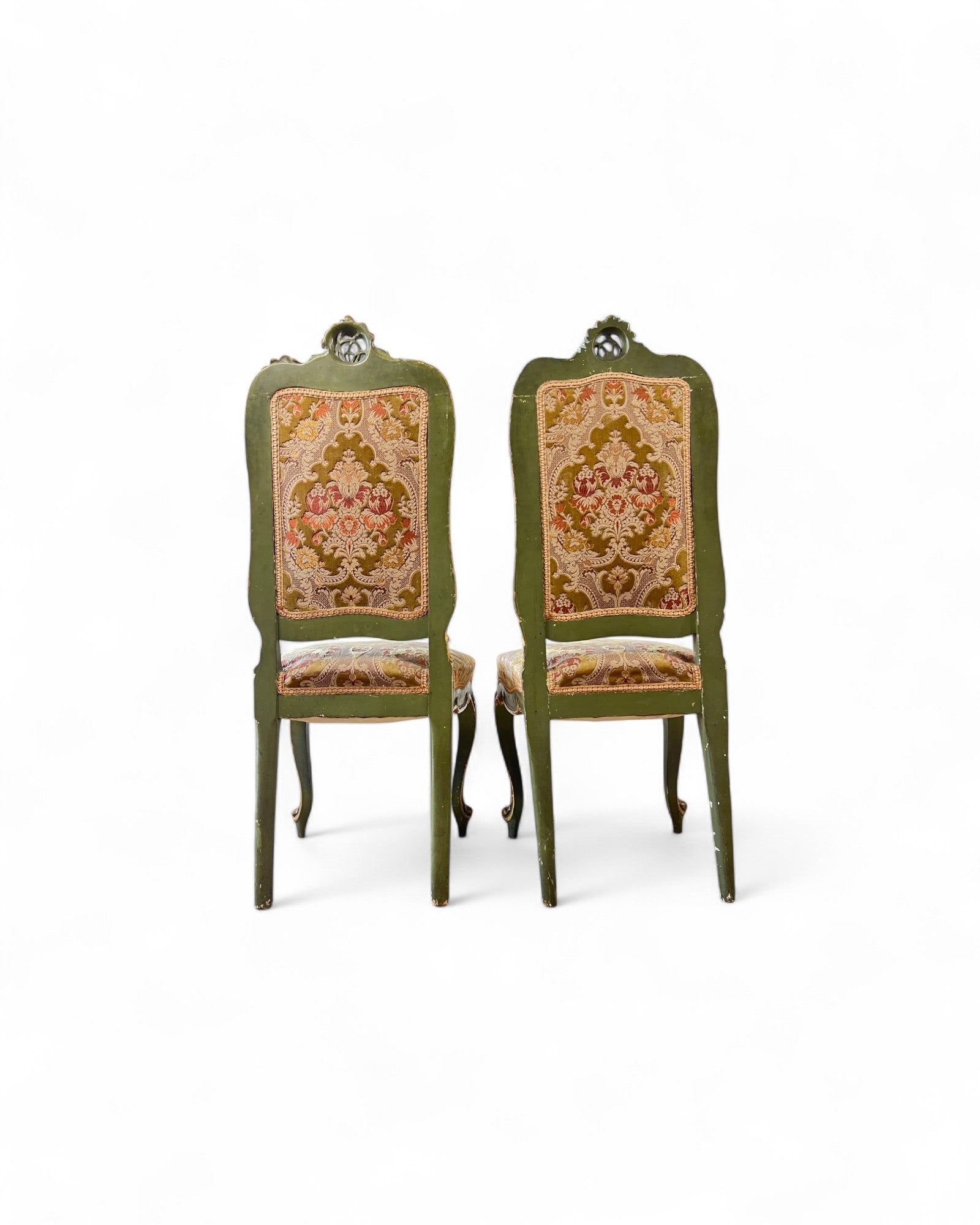 Olive Louis XV Floral Side Chairs
