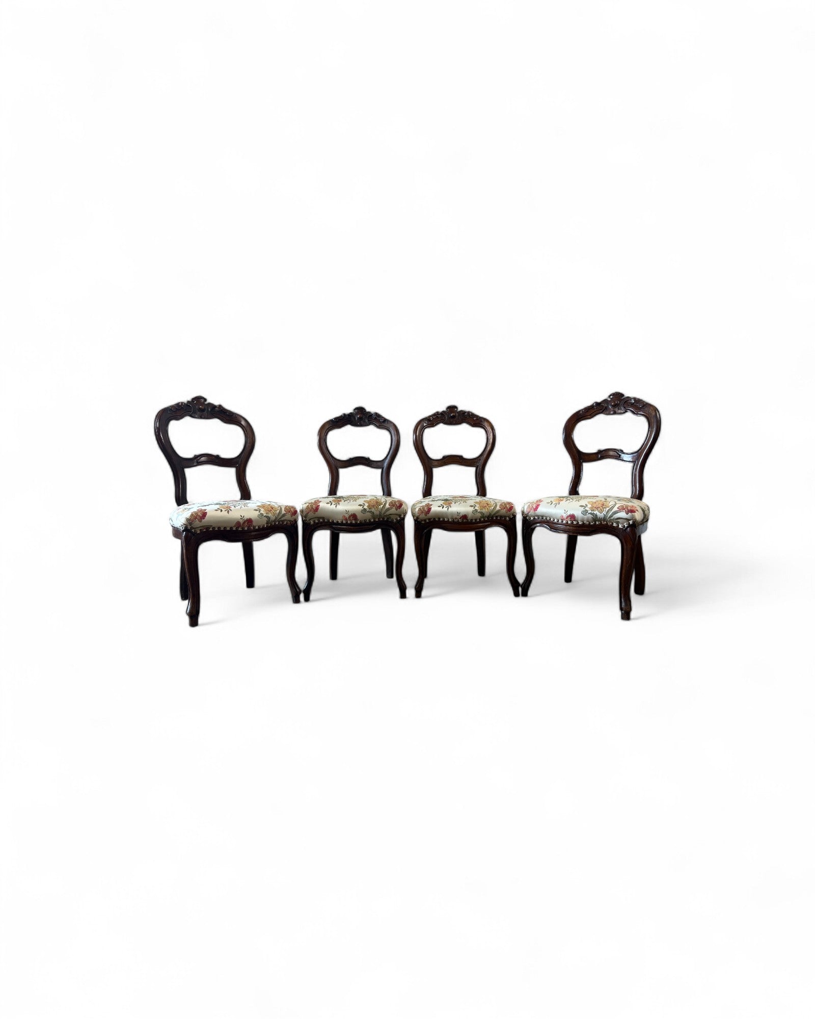 Victorian Balloon-Back Floral Dining Chairs - Set of 4