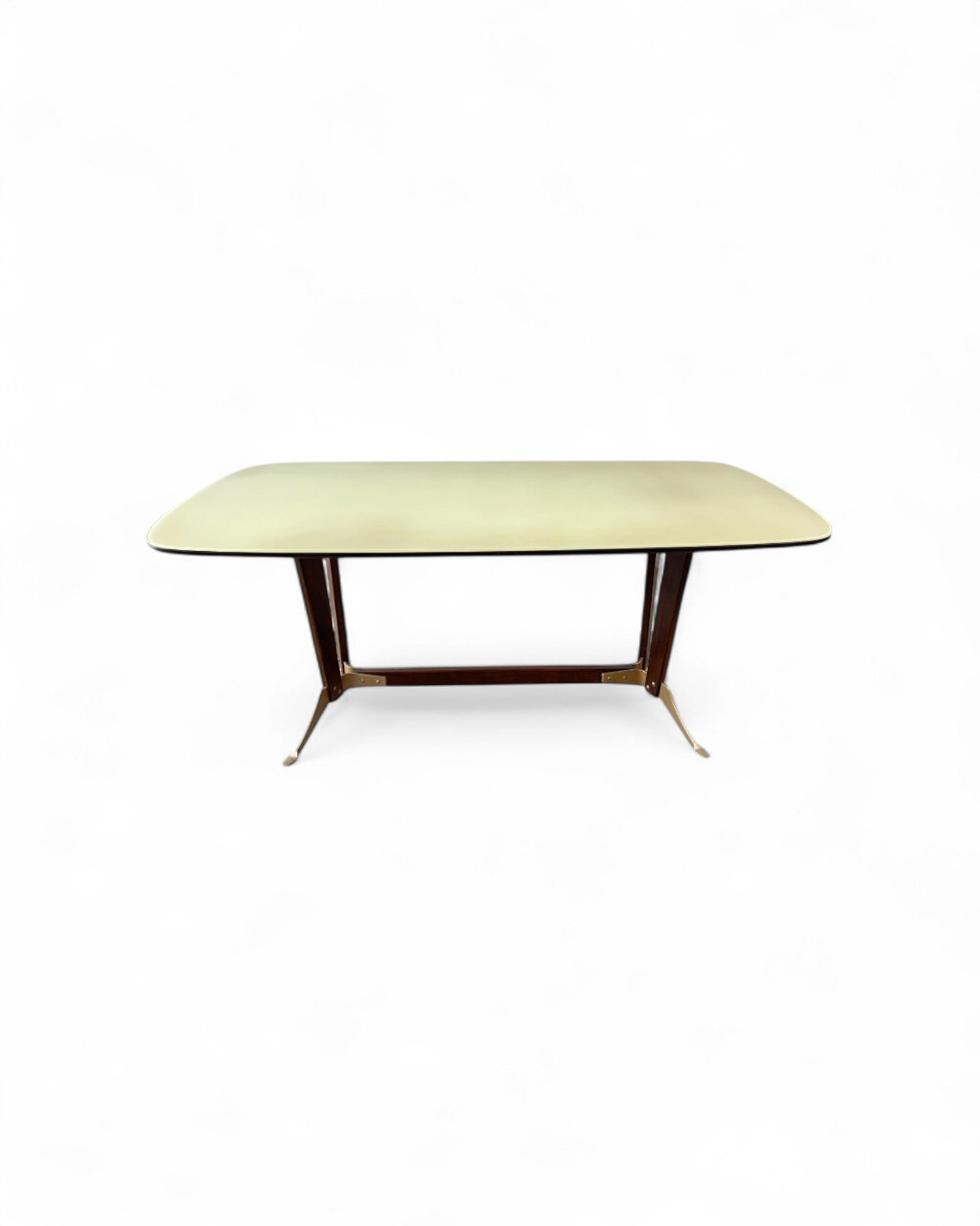 Mid-Century Italian Glass Top Dining Table in the Manner of Borsani
