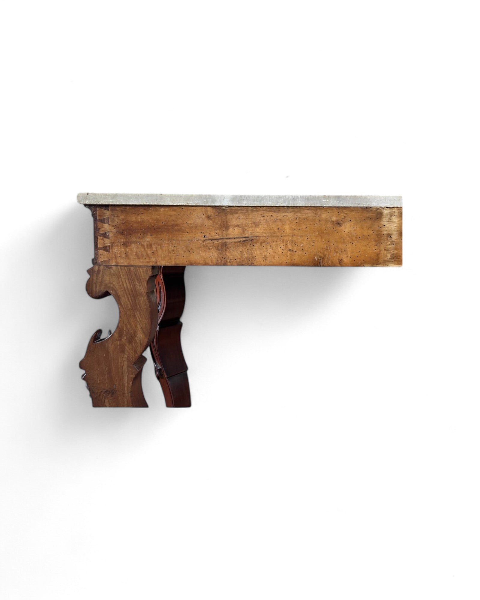 Renaissance White Marble Top Grotesque Leg Console Table