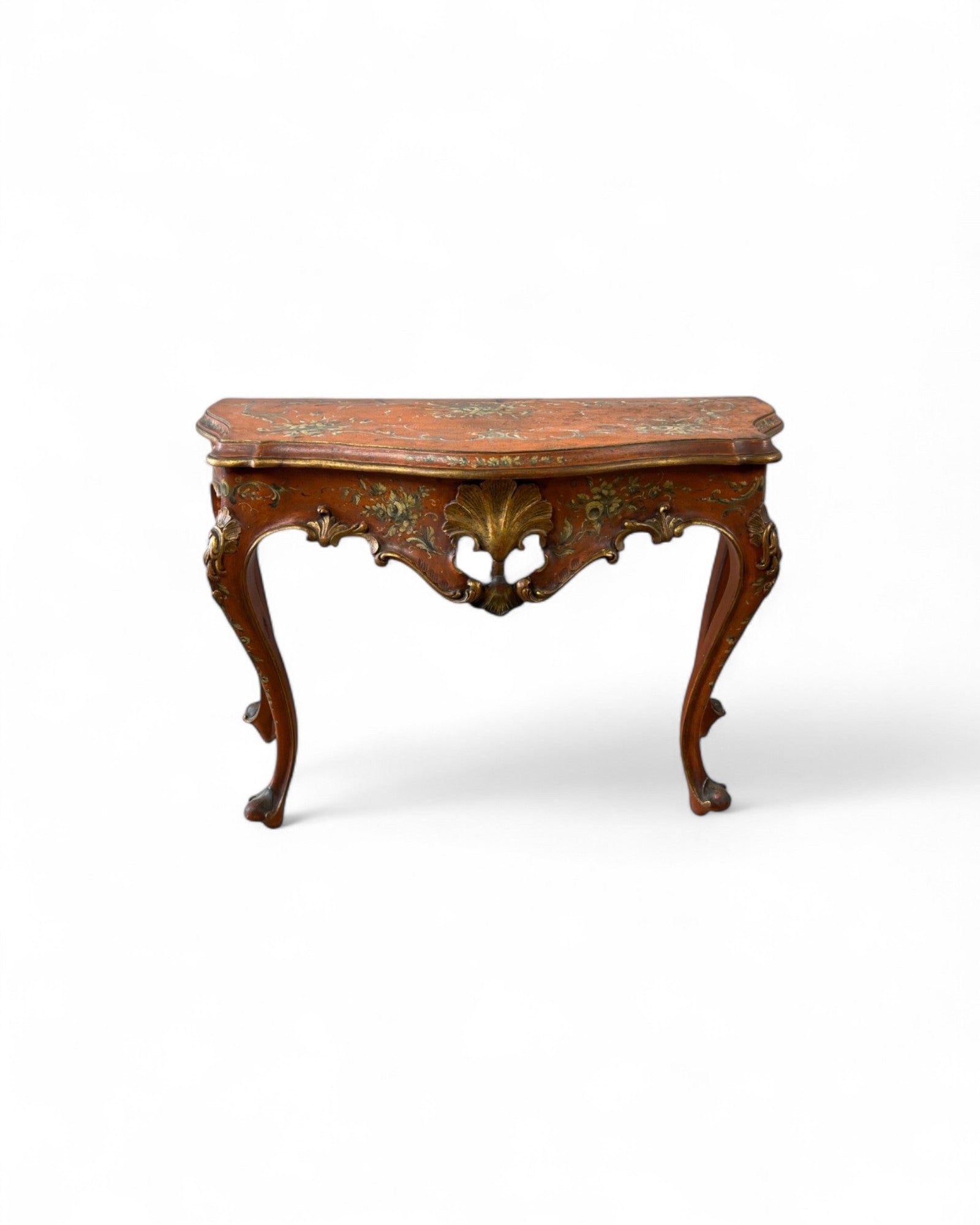 Venetian Limewood Orange Floral Console Table