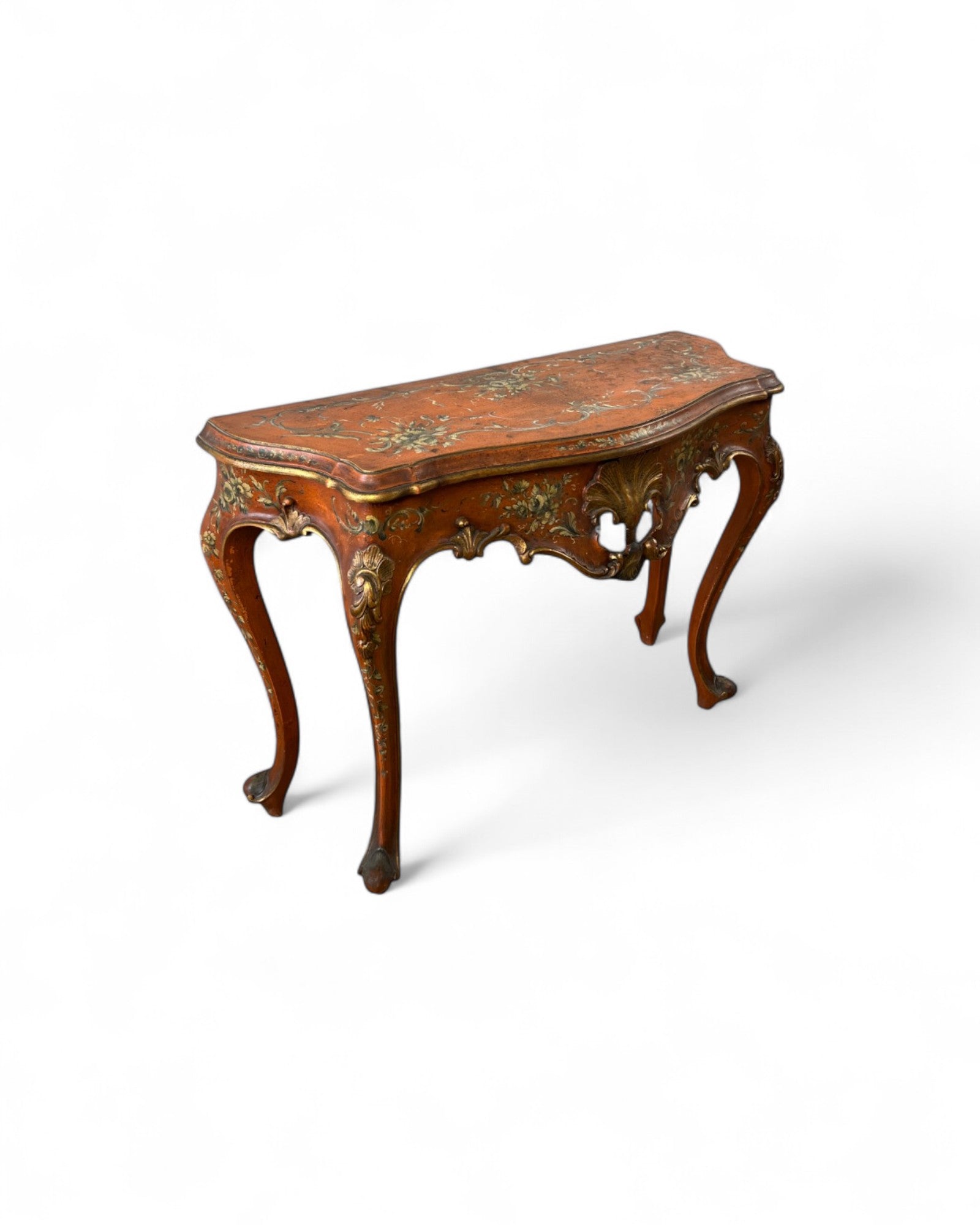 Venetian Limewood Orange Floral Console Table