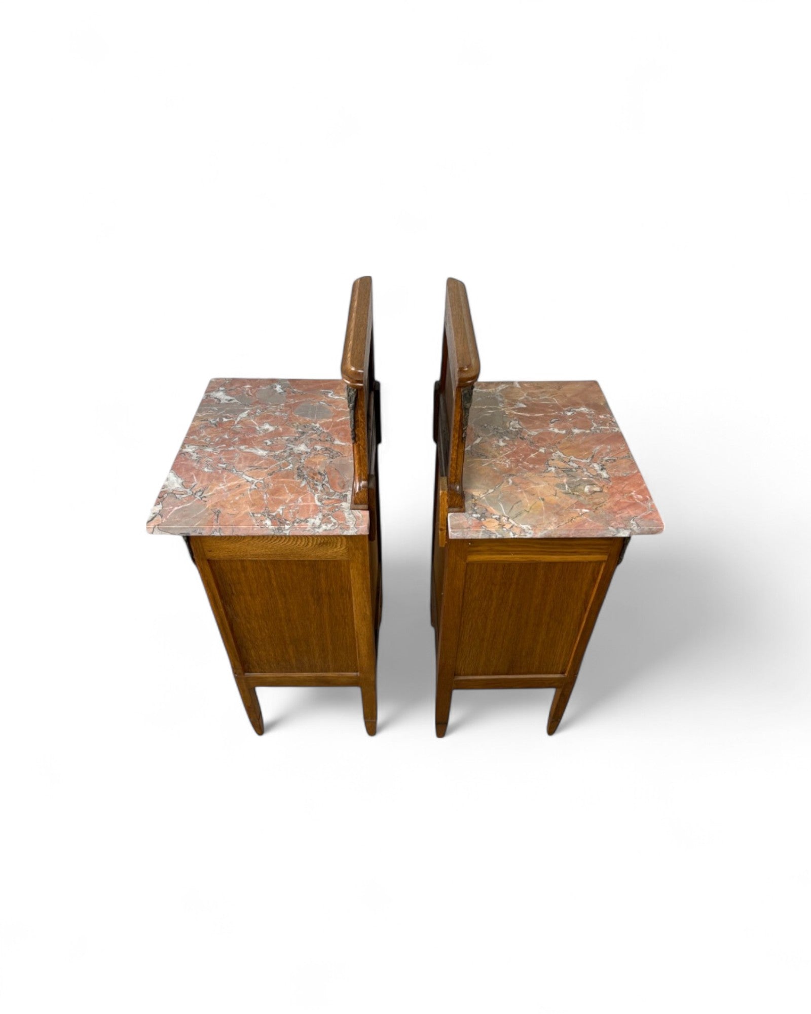 Pair of Provincial Oak Louis XVI Marble Top Nightstands