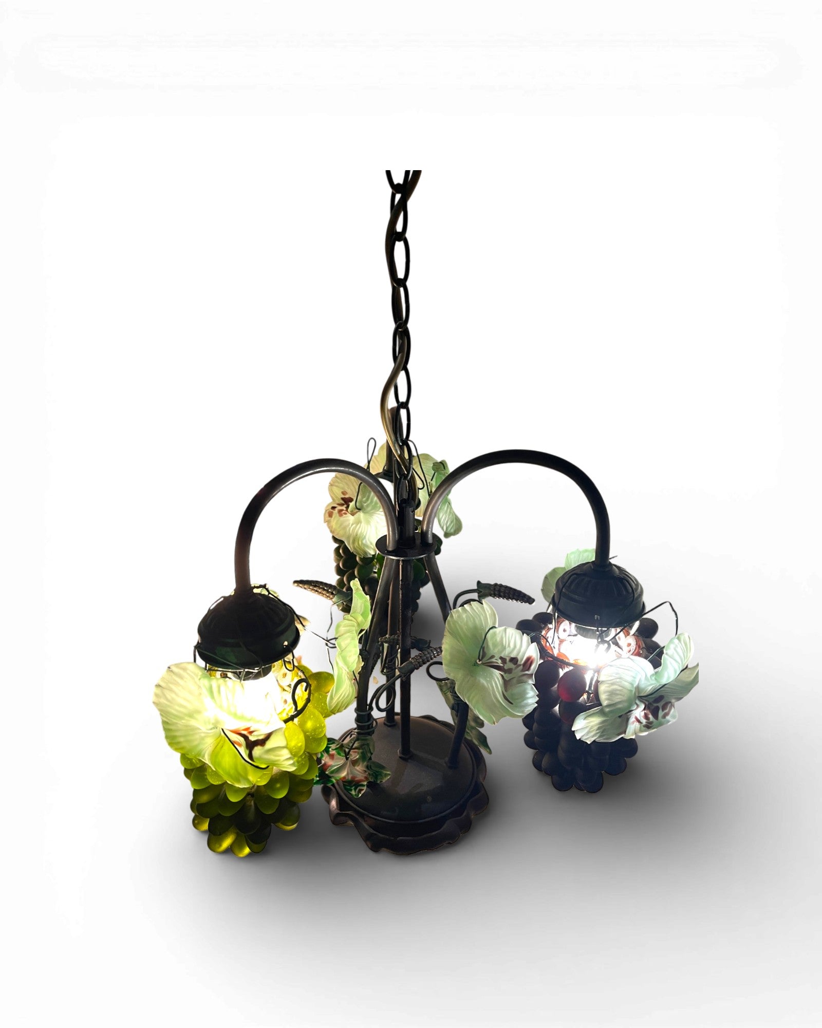 3 - Light Murano Grape Clusters With Glass Leaves Chandelier - Surround Living - 13
