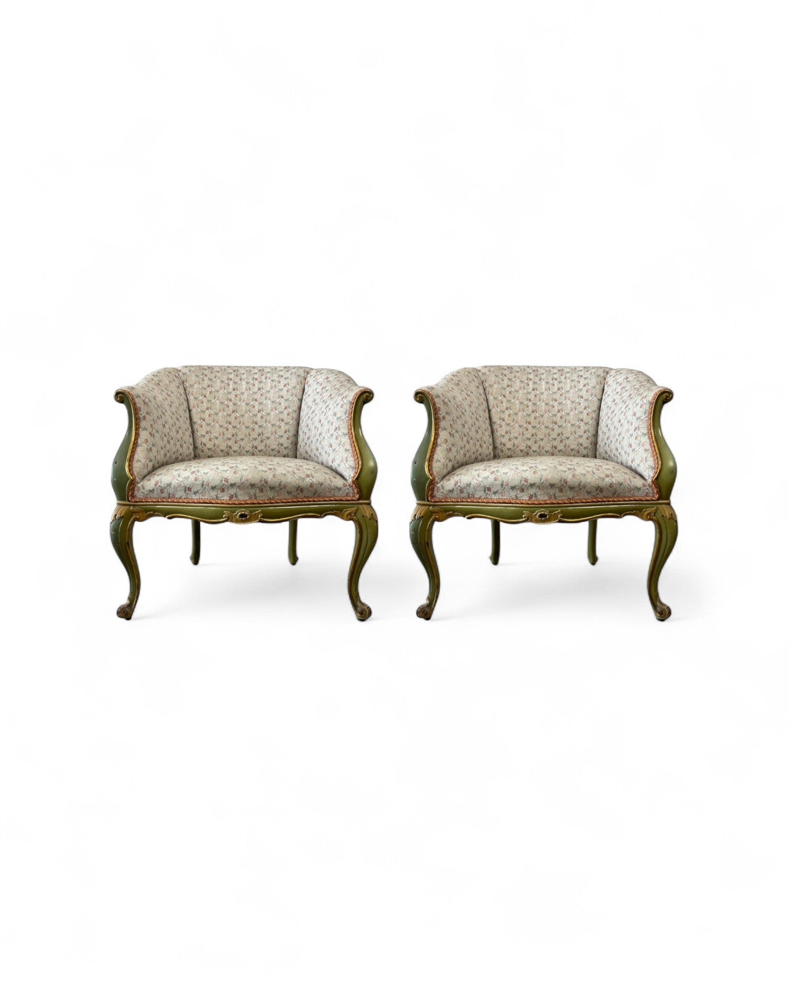 Pair of Louis XVI Green & Floral Tub Chairs
