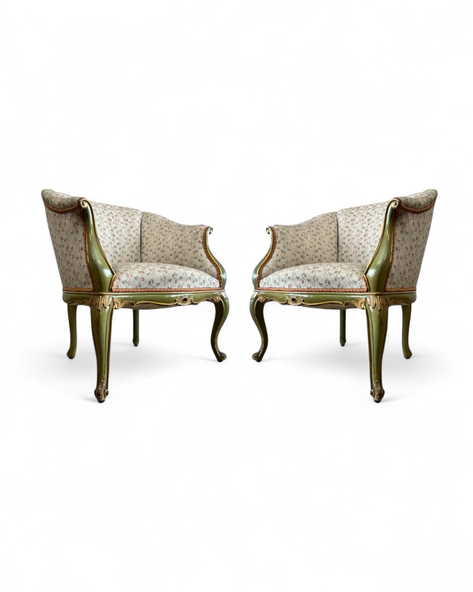 Pair of Louis XVI Green & Floral Tub Chairs