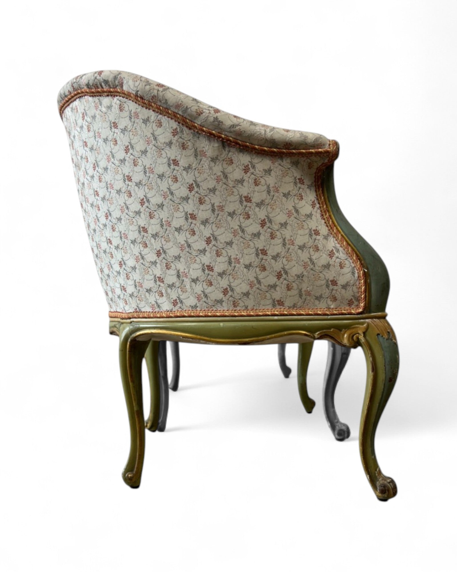Pair of Louis XVI Green & Floral Tub Chairs