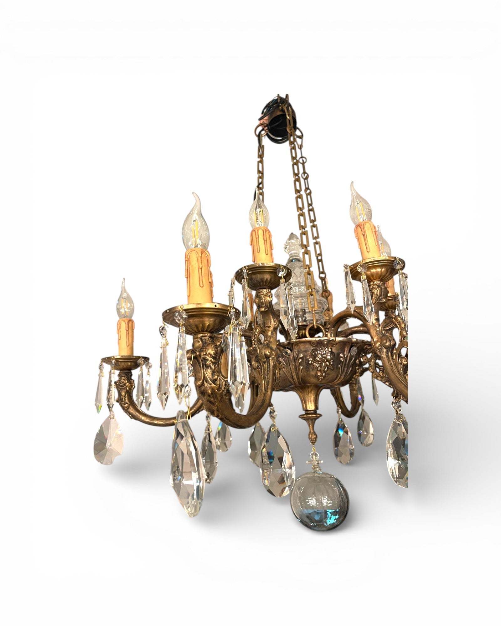 12 - Light Scrolling Foliate Cast Arms Crystal Chandelier - Surround Living - 7