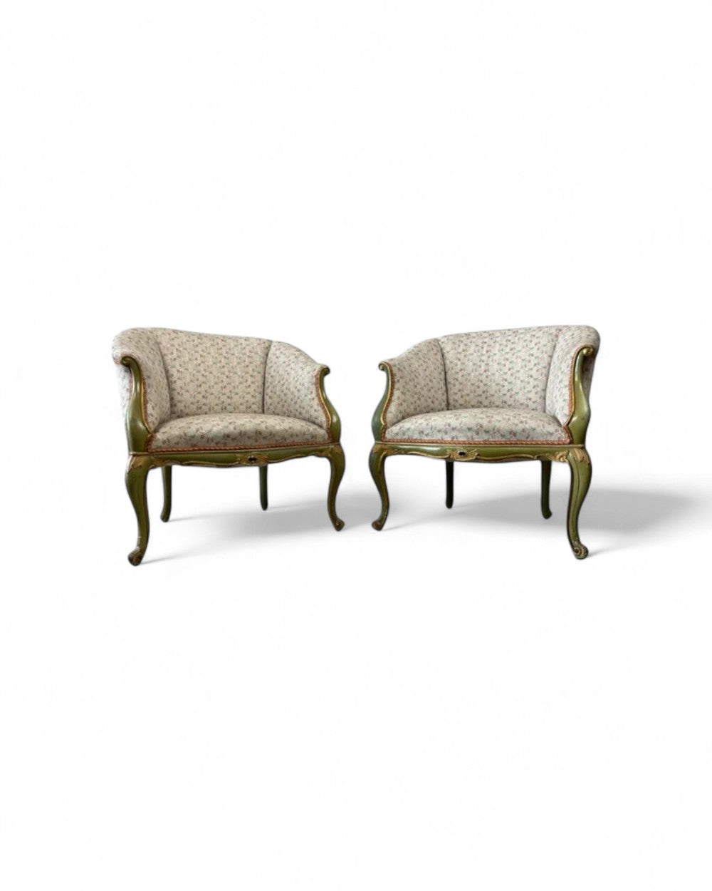 Pair of Louis XVI Green & Floral Tub Chairs