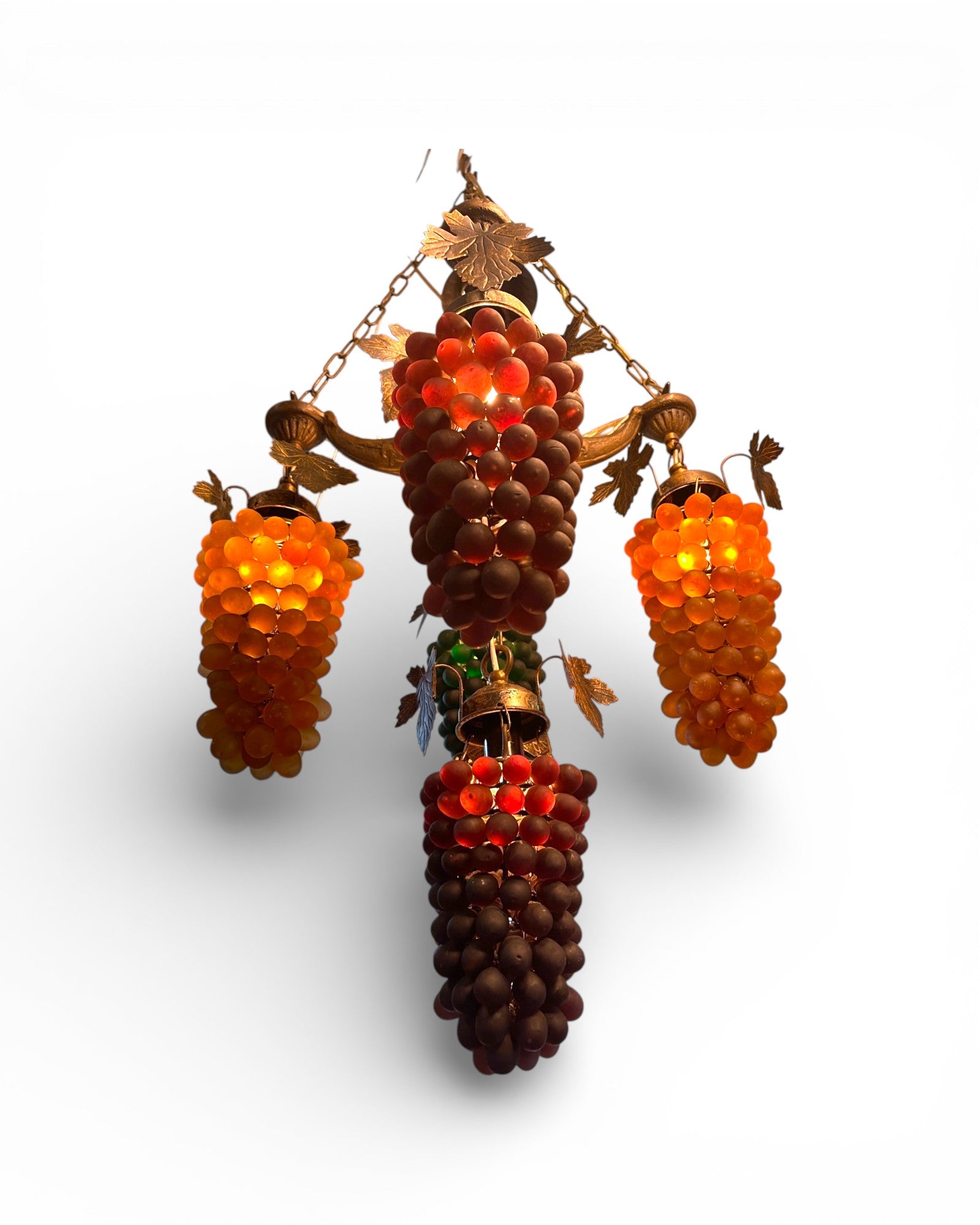 5 - Light Murano Grape Clusters With Brass Leaves Chandelier - Surround Living - 4