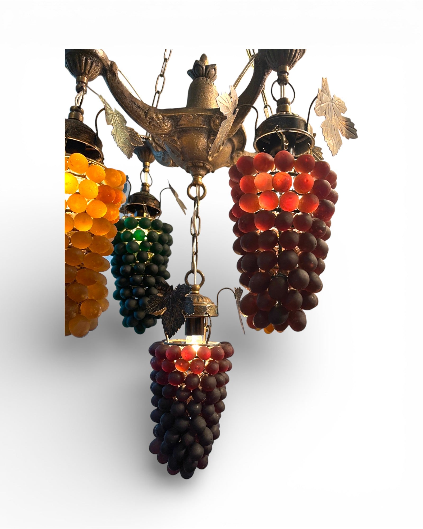 5 - Light Murano Grape Clusters With Brass Leaves Chandelier - Surround Living - 6