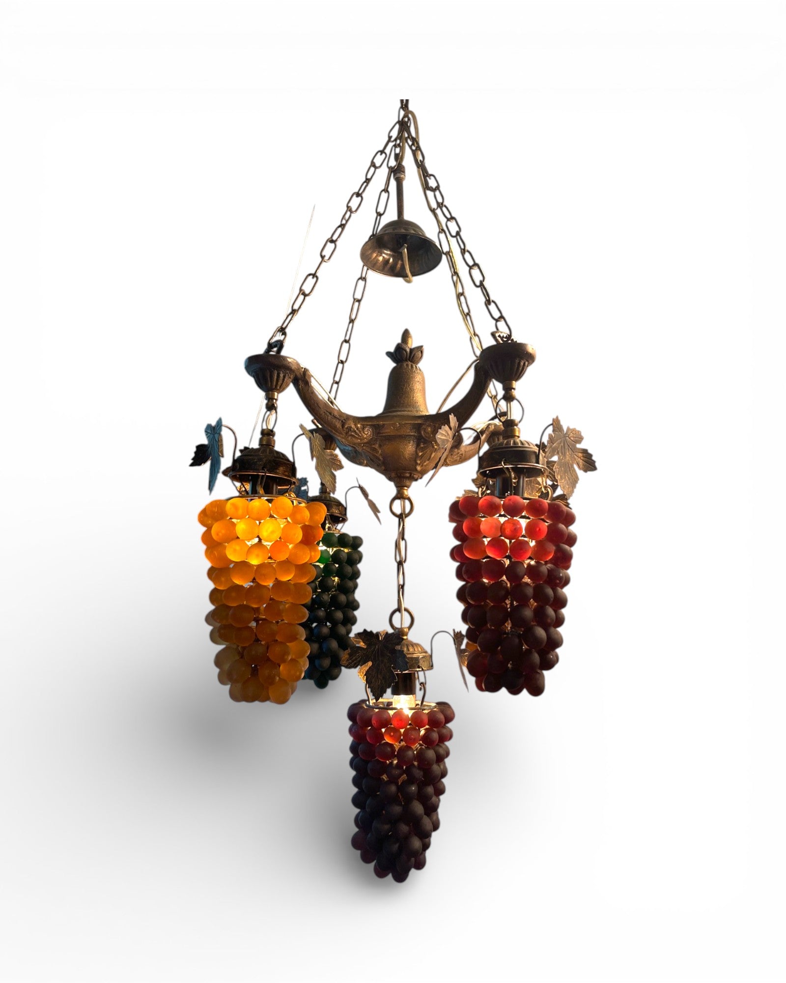 5 - Light Murano Grape Clusters With Brass Leaves Chandelier - Surround Living - 7