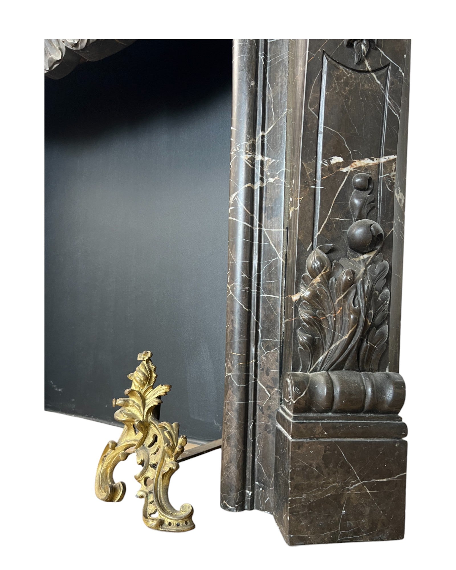 Hand Sculpted Emperador Dark Marble Fireplace Mantle