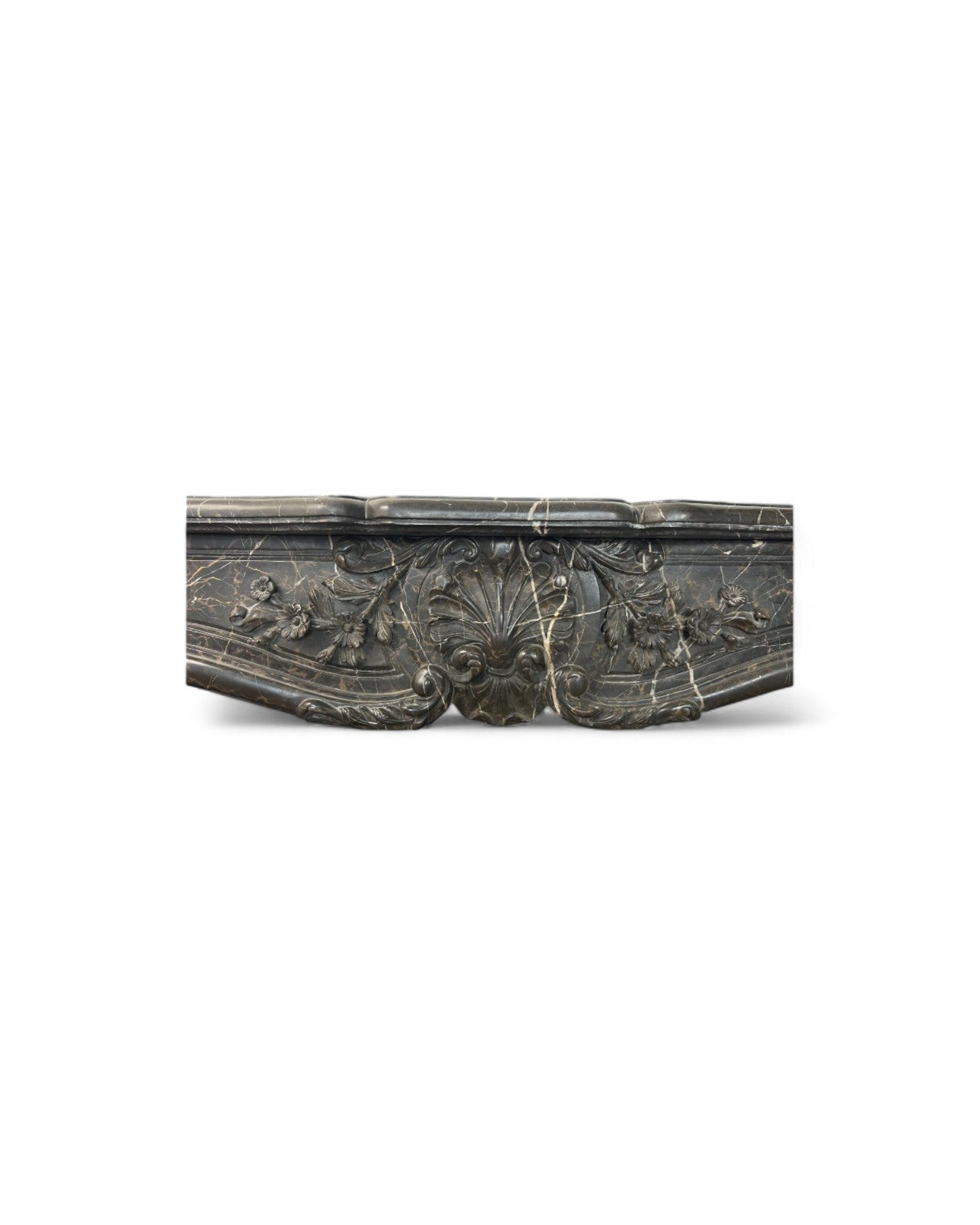 Hand Sculpted Emperador Dark Marble Fireplace Mantle