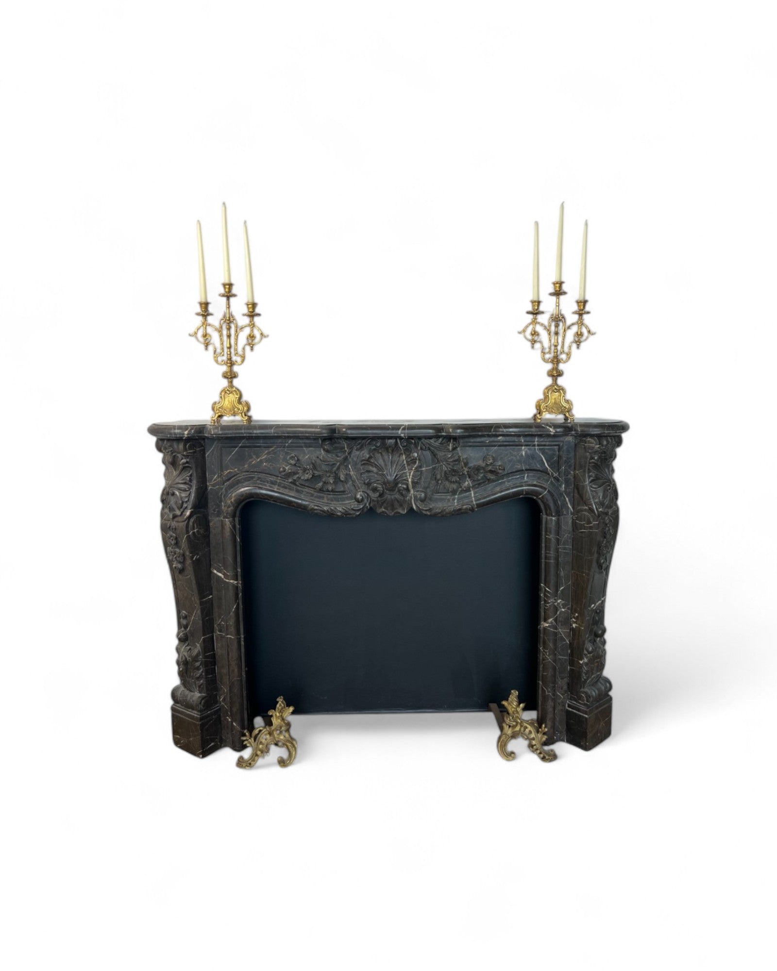 Hand Sculpted Emperador Dark Marble Fireplace Mantle