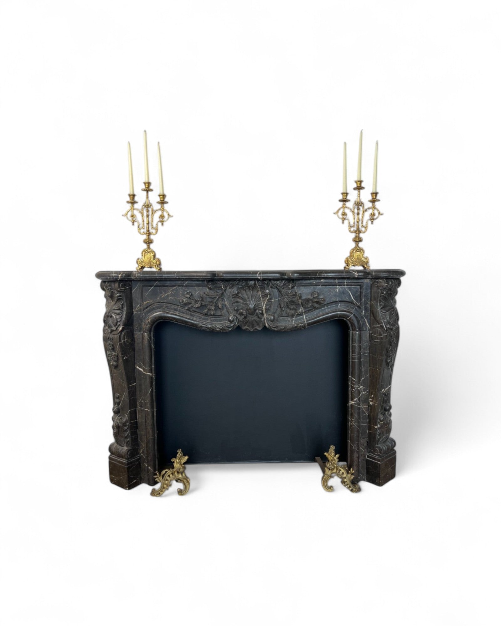 Hand Sculpted Emperador Dark Marble Fireplace Mantle
