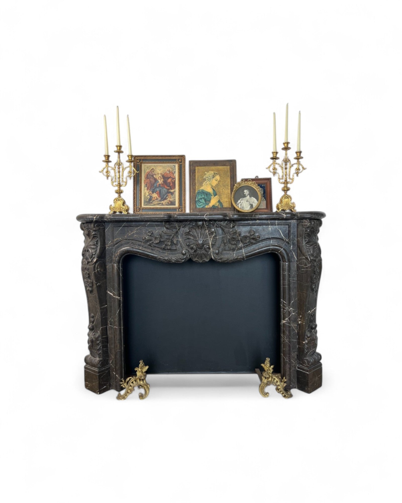 Hand Sculpted Emperador Dark Marble Fireplace Mantle
