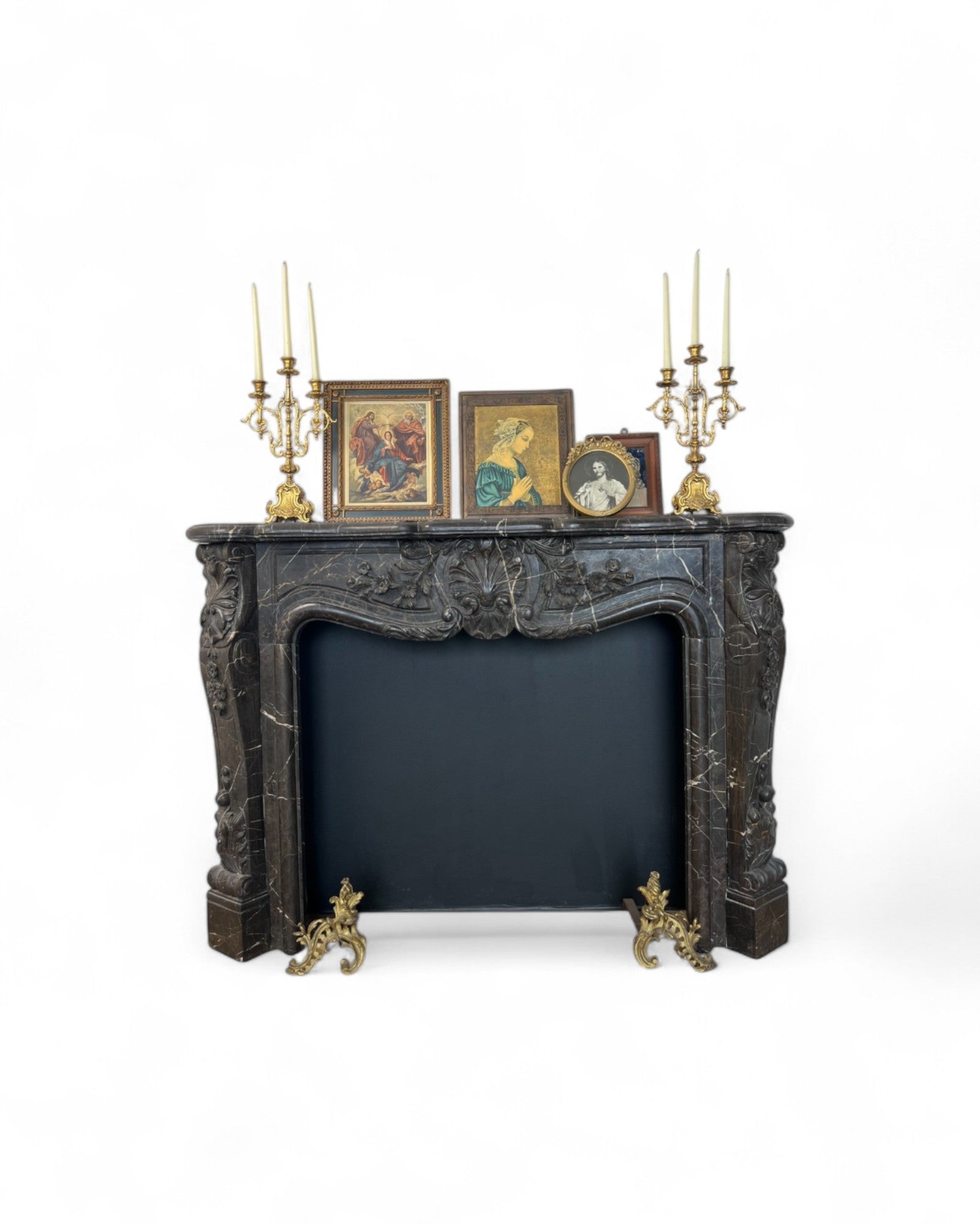 Hand Sculpted Emperador Dark Marble Fireplace Mantle