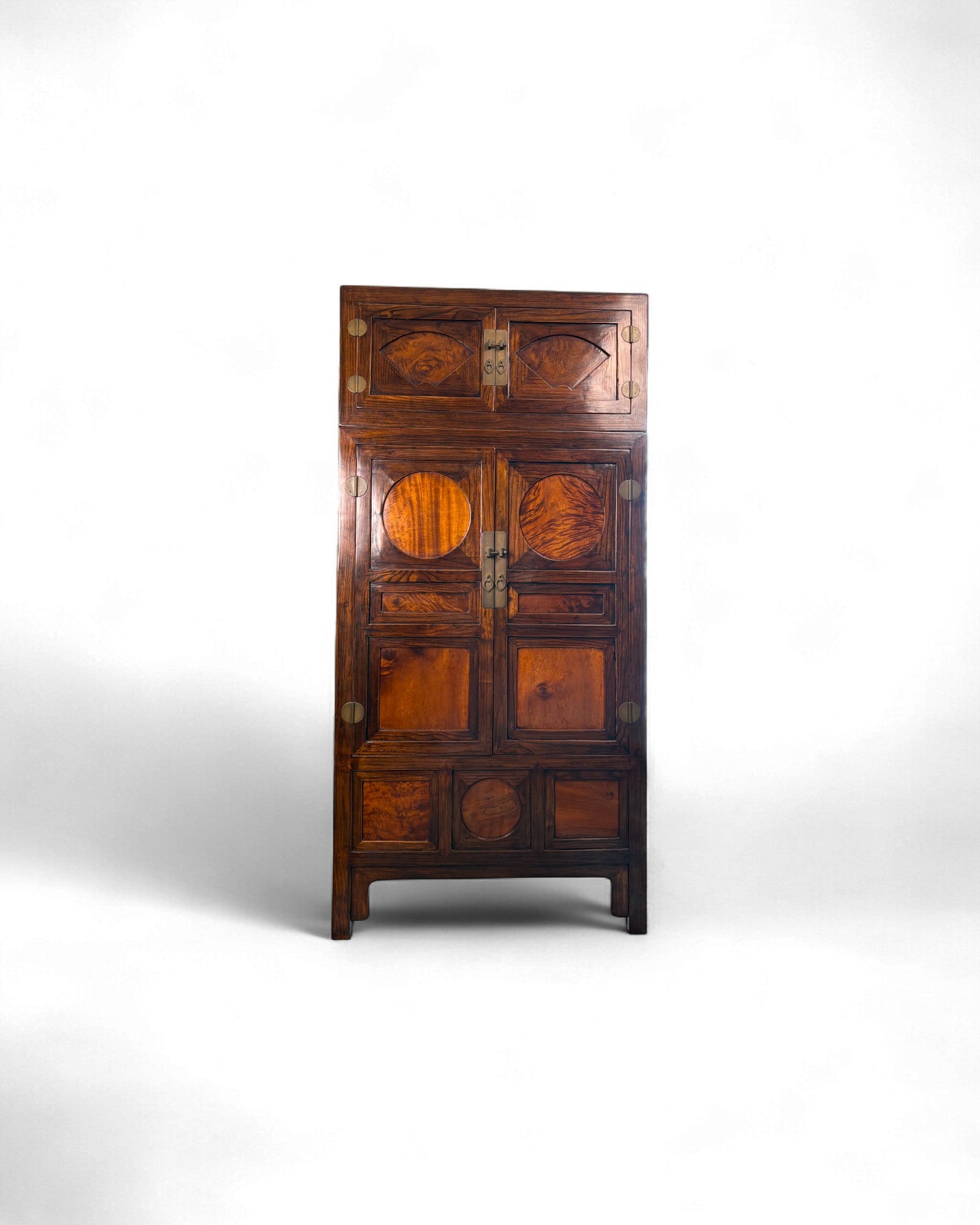 Chinese Burl Wood Multi - Panel Elm Cabinet, Rounded Motifs (STOCK 2) - Surround Living - 1