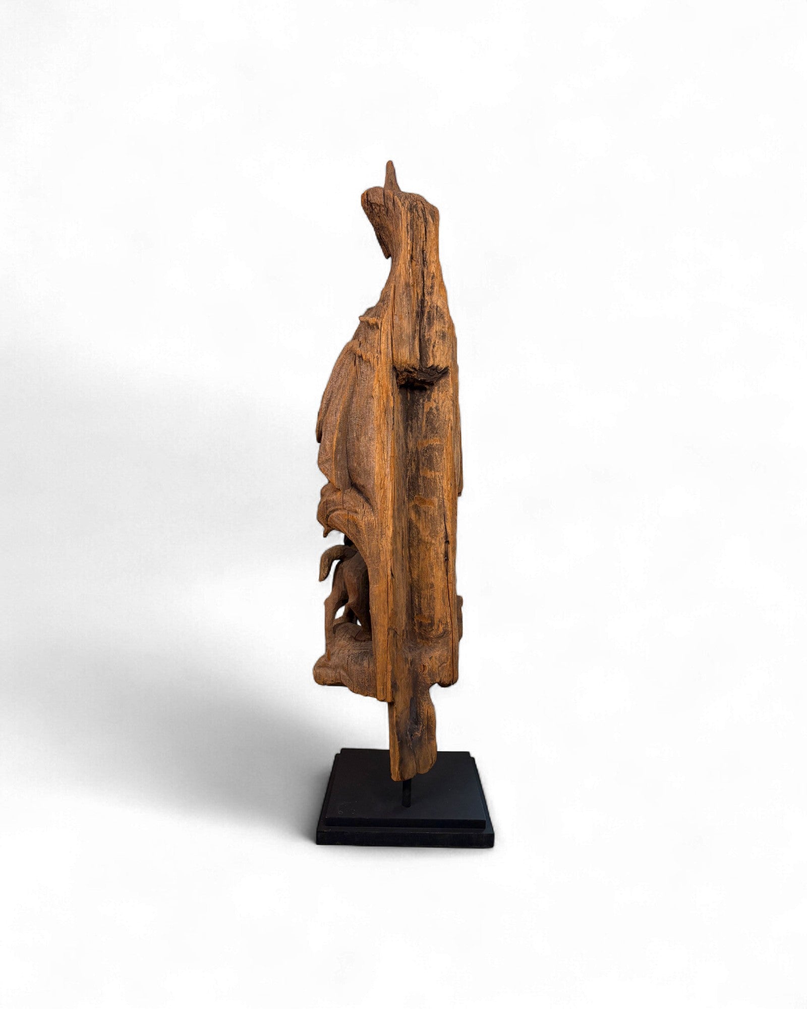 Antique Northern Thai Teak Roof Finial Fragment on Stand Hunting Scene - Surround Living - 7