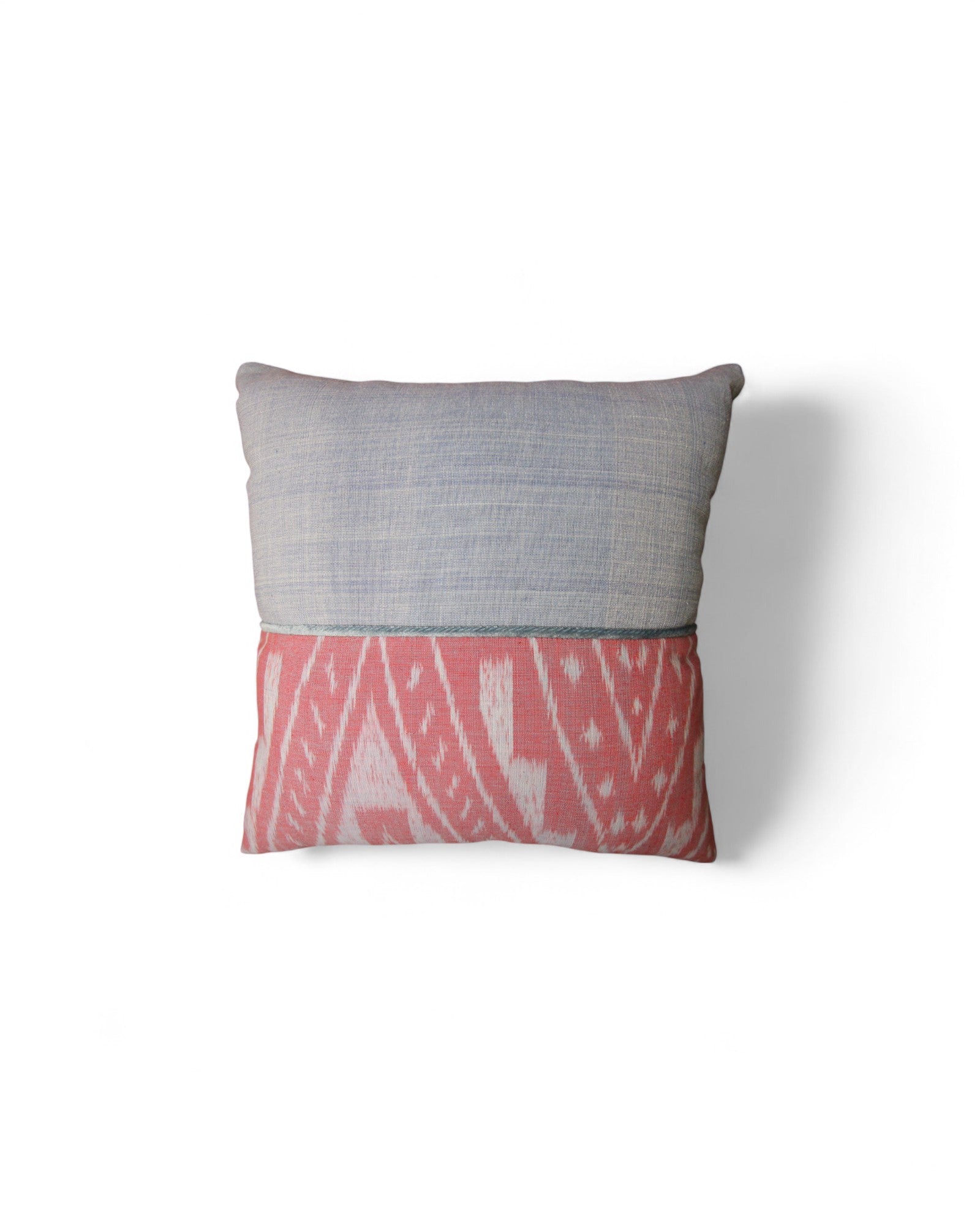 Square Cushion Top Ikat, velvet piping and Handwoven cotton bottom