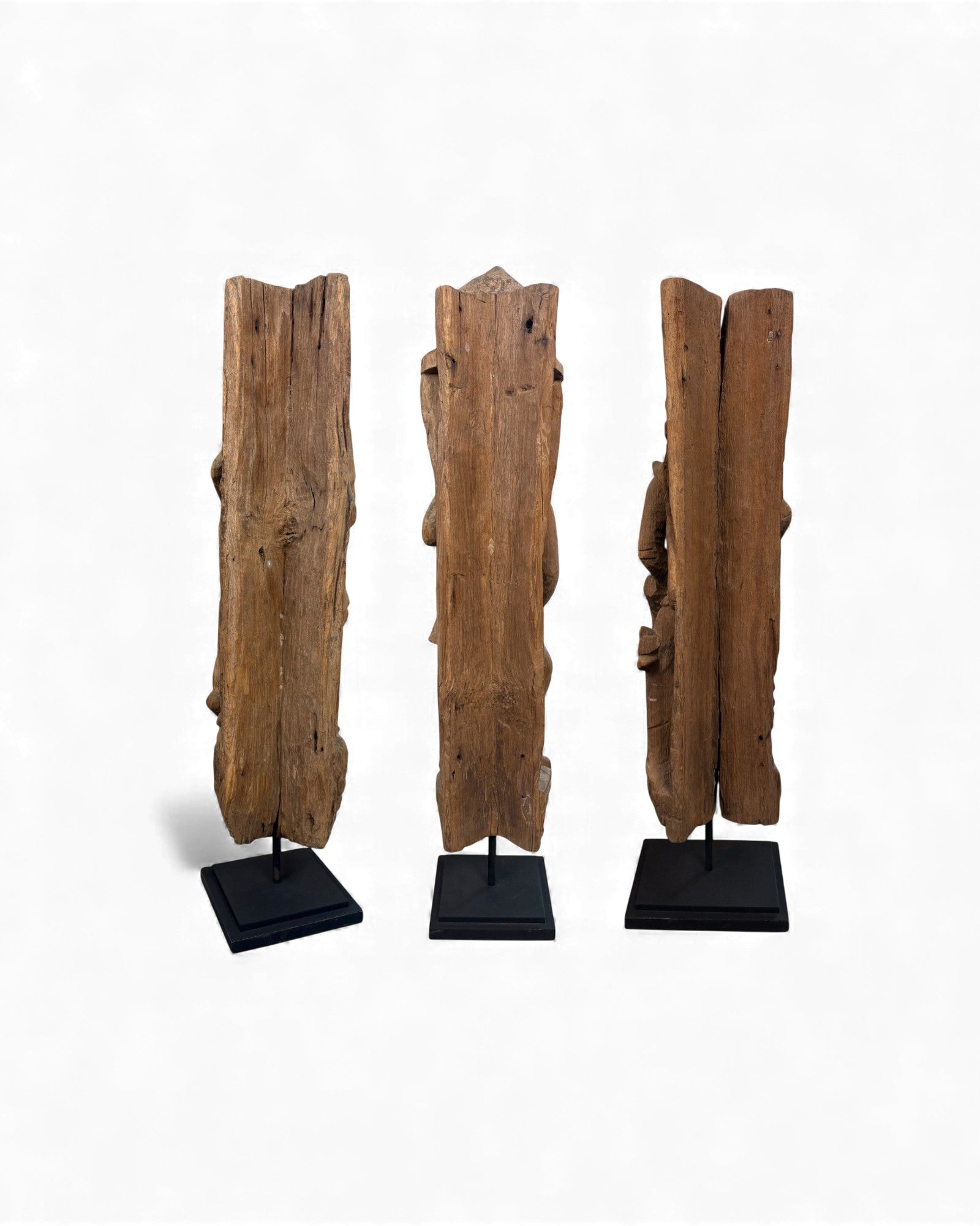 Set Antique Burmese Teak Temple Carving of a Guardian Figures - Set of 3 - Surround Living - 9
