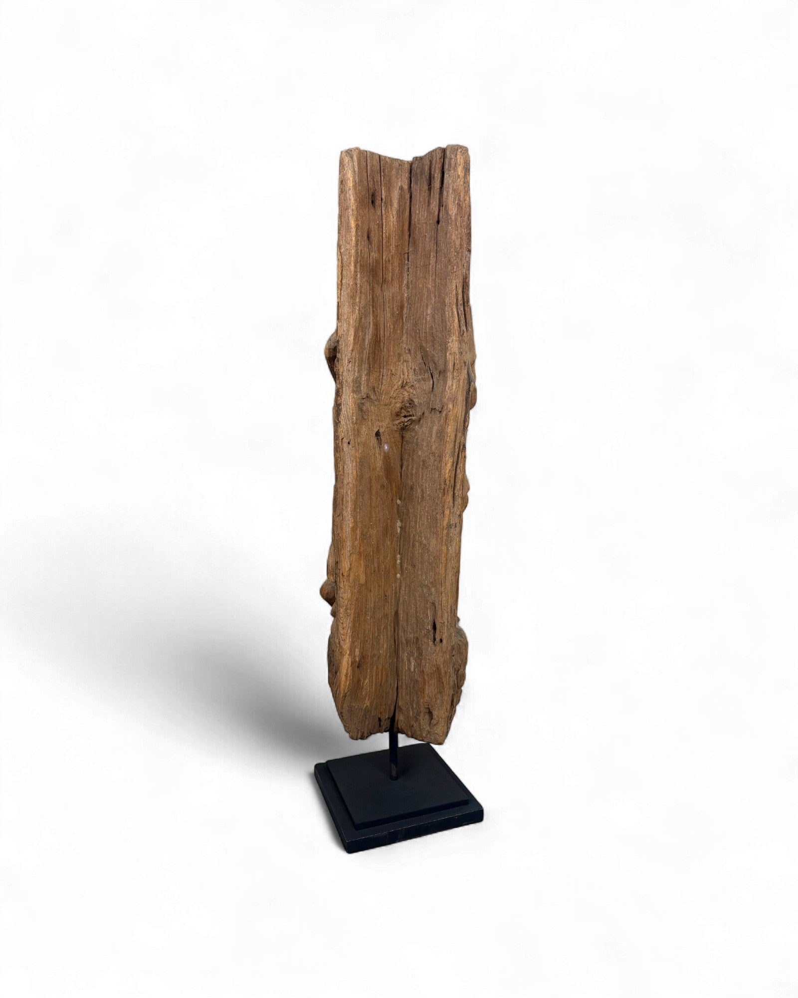 Antique Burmese Teak Temple Carving of a Tribal Figure Holding a Staff & Vessel - Surround Living - 3