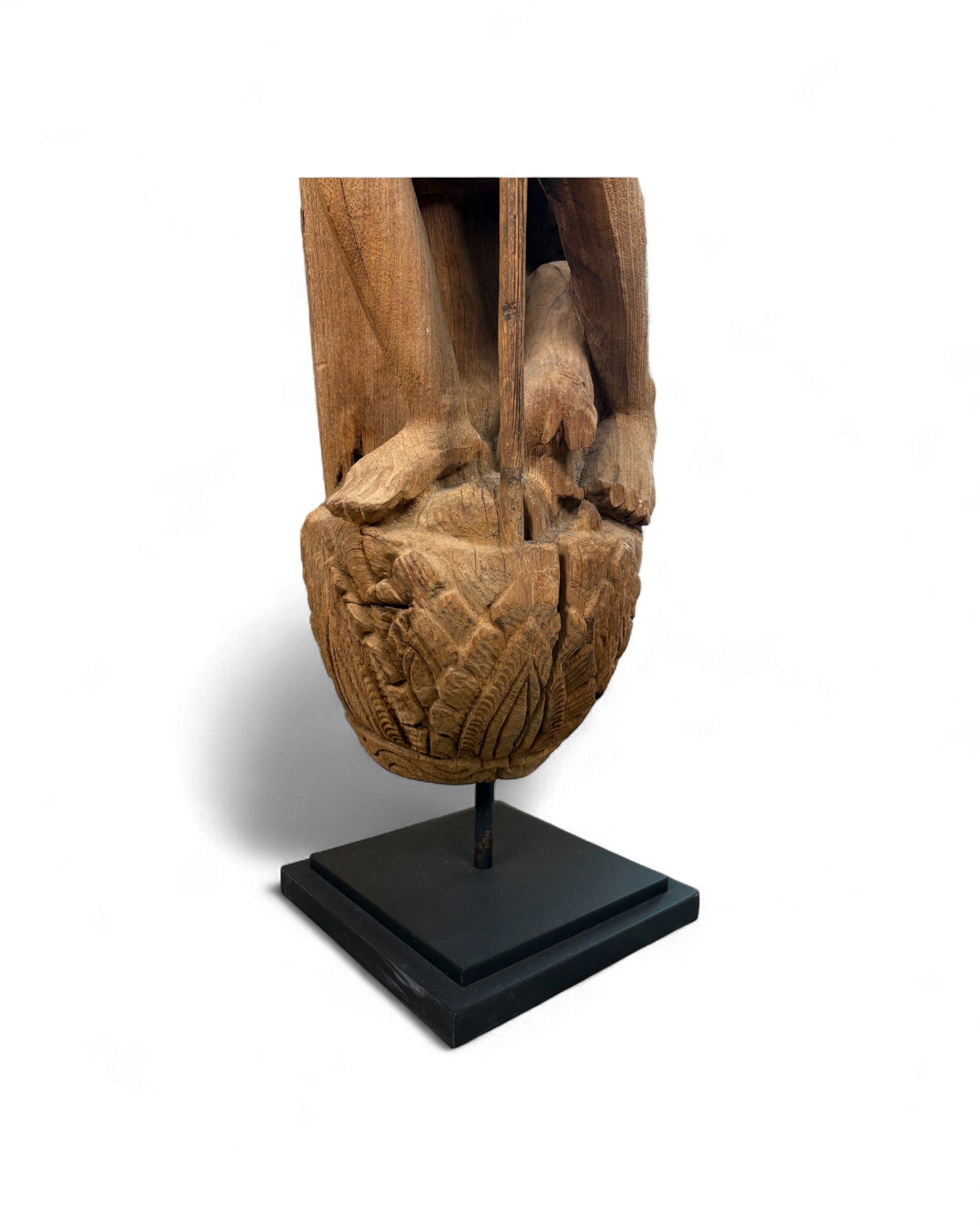 Antique Burmese Teak Temple Carving of a Tribal Figure Holding a Staff & Vessel - Surround Living - 7