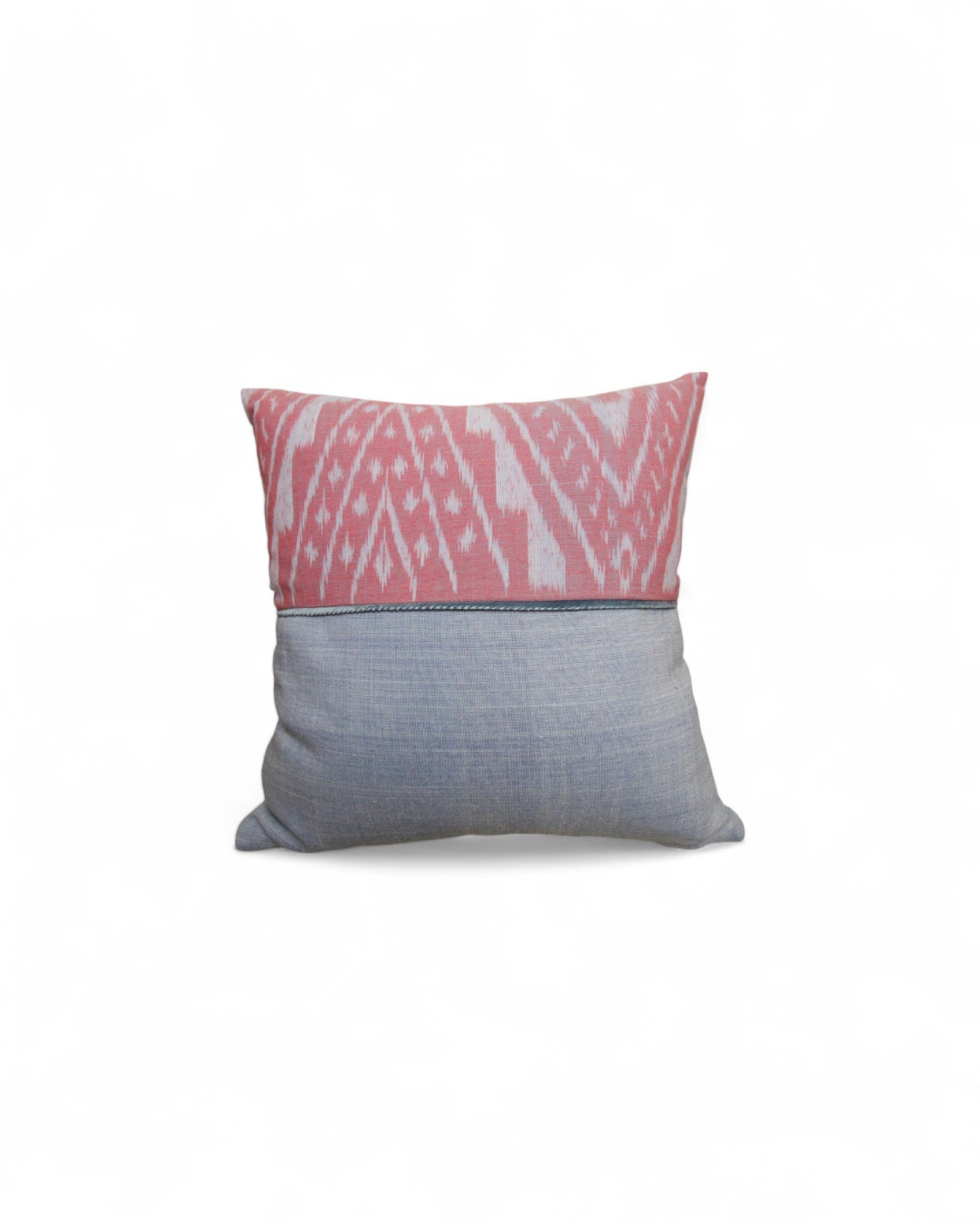 Square Cushion Top Ikat, velvet piping and Handwoven cotton bottom