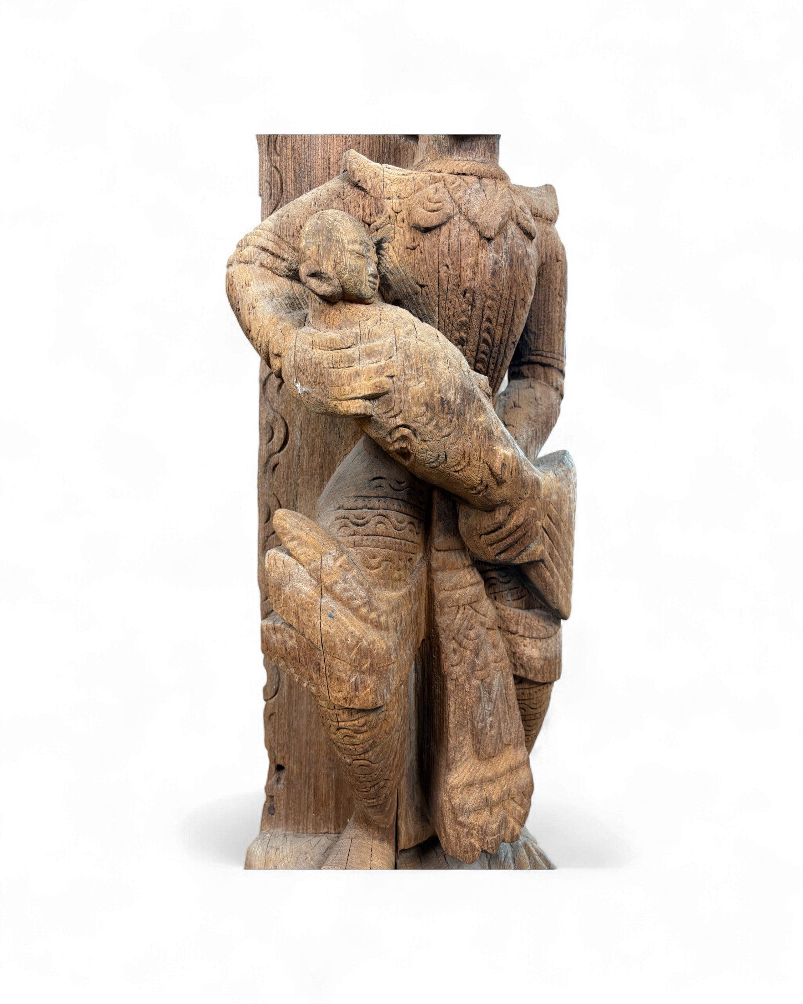 Antique Thai Temple Carving of a Mythical Guardian Figure Figure Holding Fish - Surround Living - 8