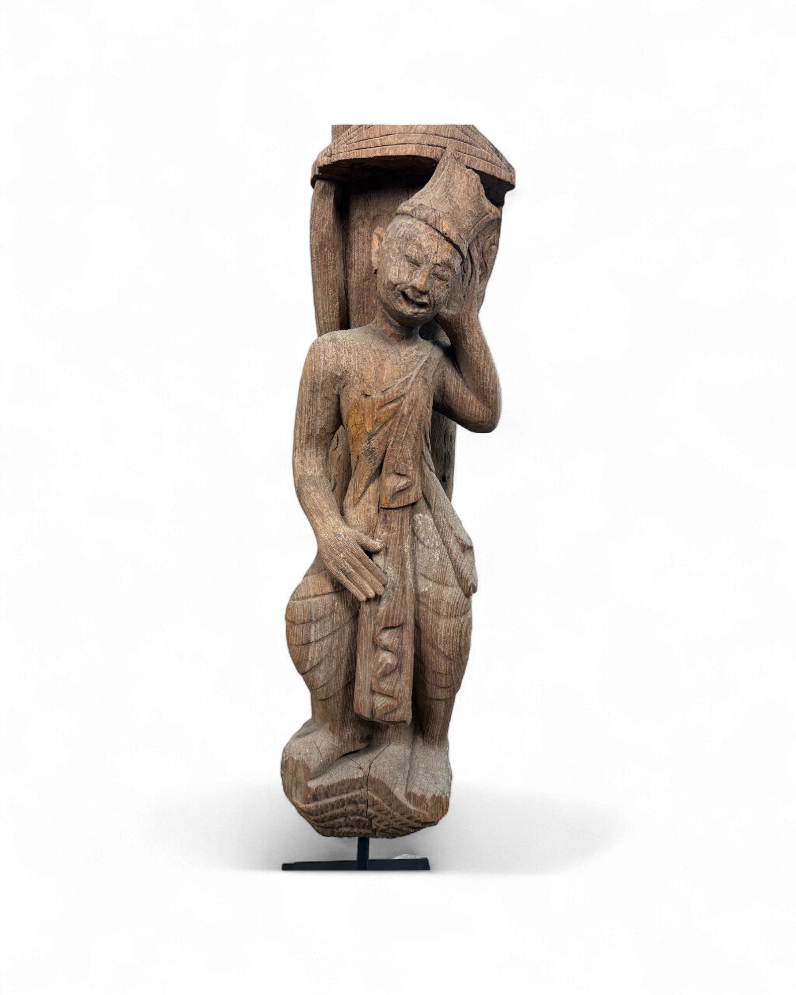 Set Antique Burmese Teak Temple Carving of a Guardian Figures - Set of 3 - Surround Living - 8