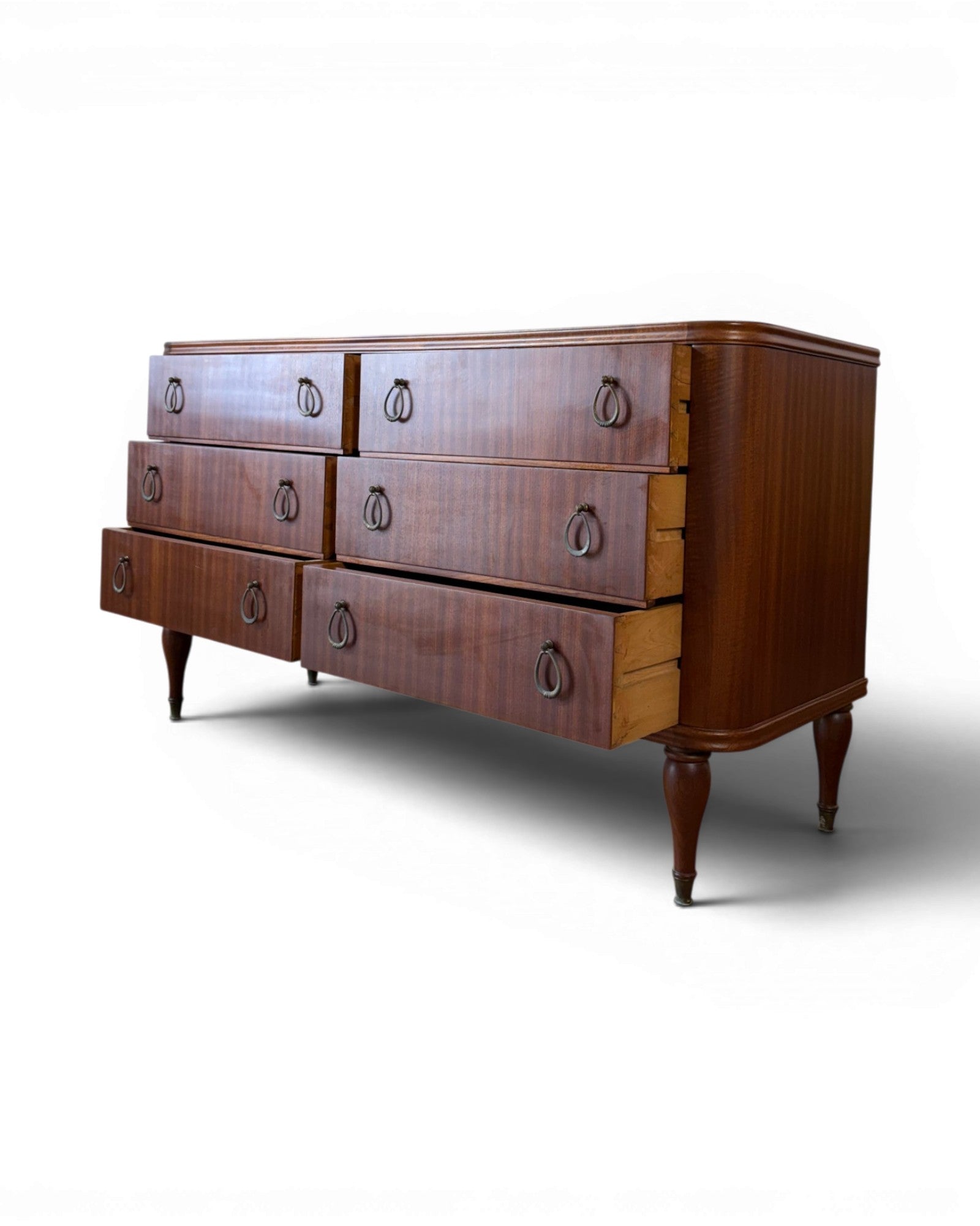 Poplar Mid Century Mahogany Veneer Chest of Drawers in the Style of Paolo Buffa - Surround Living - 11