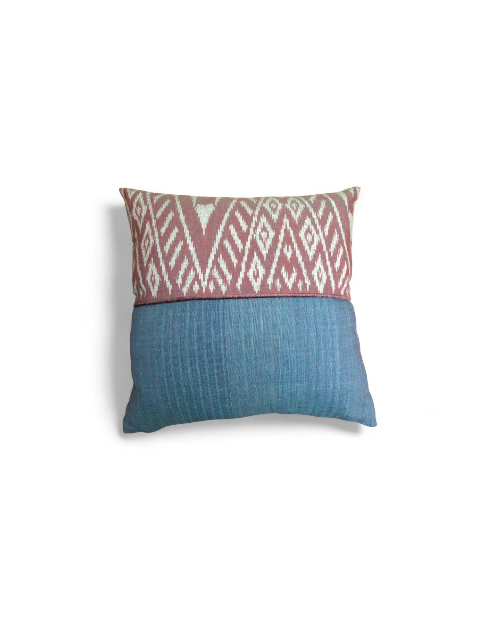 Square Cushion Top Ikat, Velvet Piping - Muted Blue