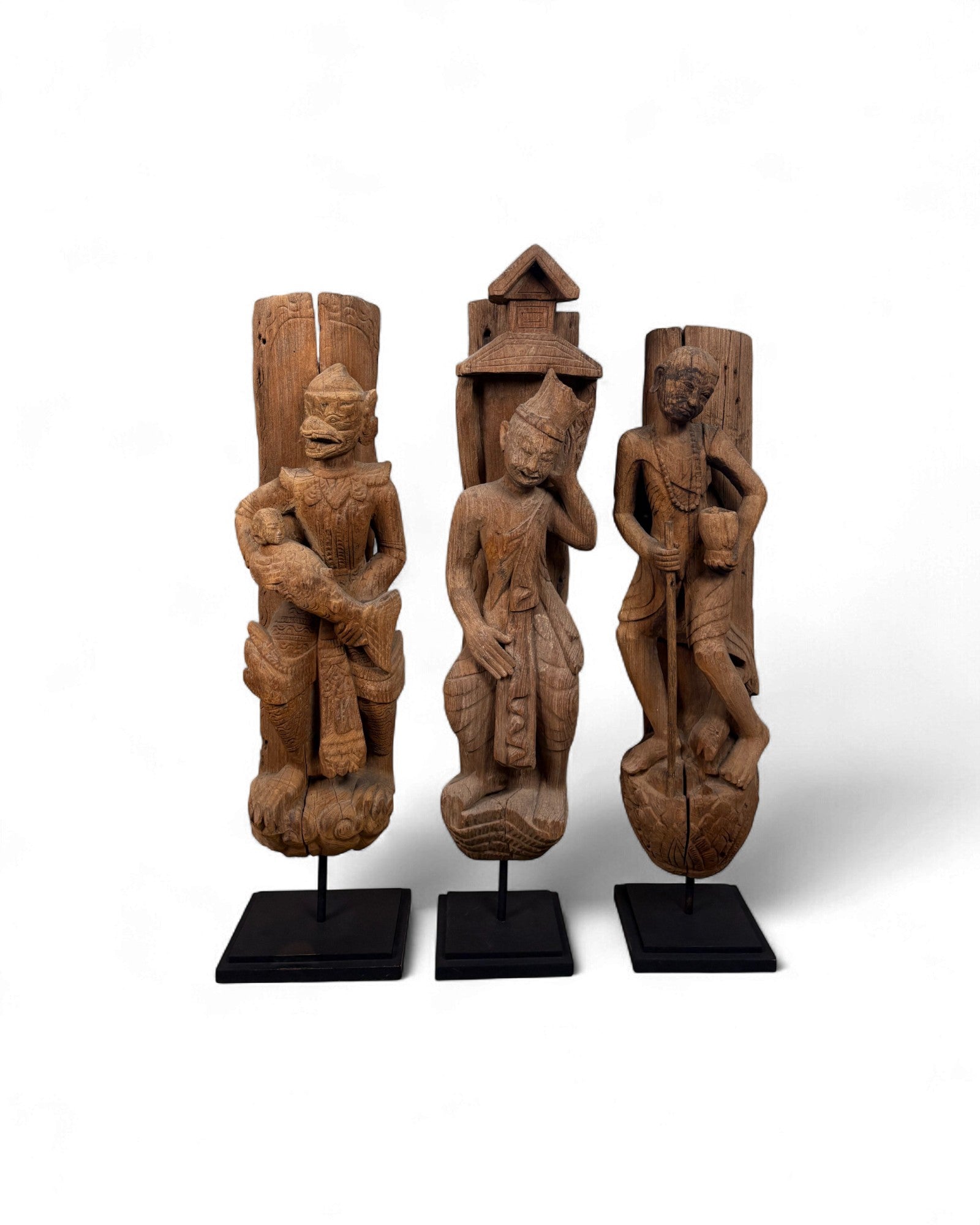 Antique Thai Teak Temple Carving of a Seated Figure - Surround Living - 7