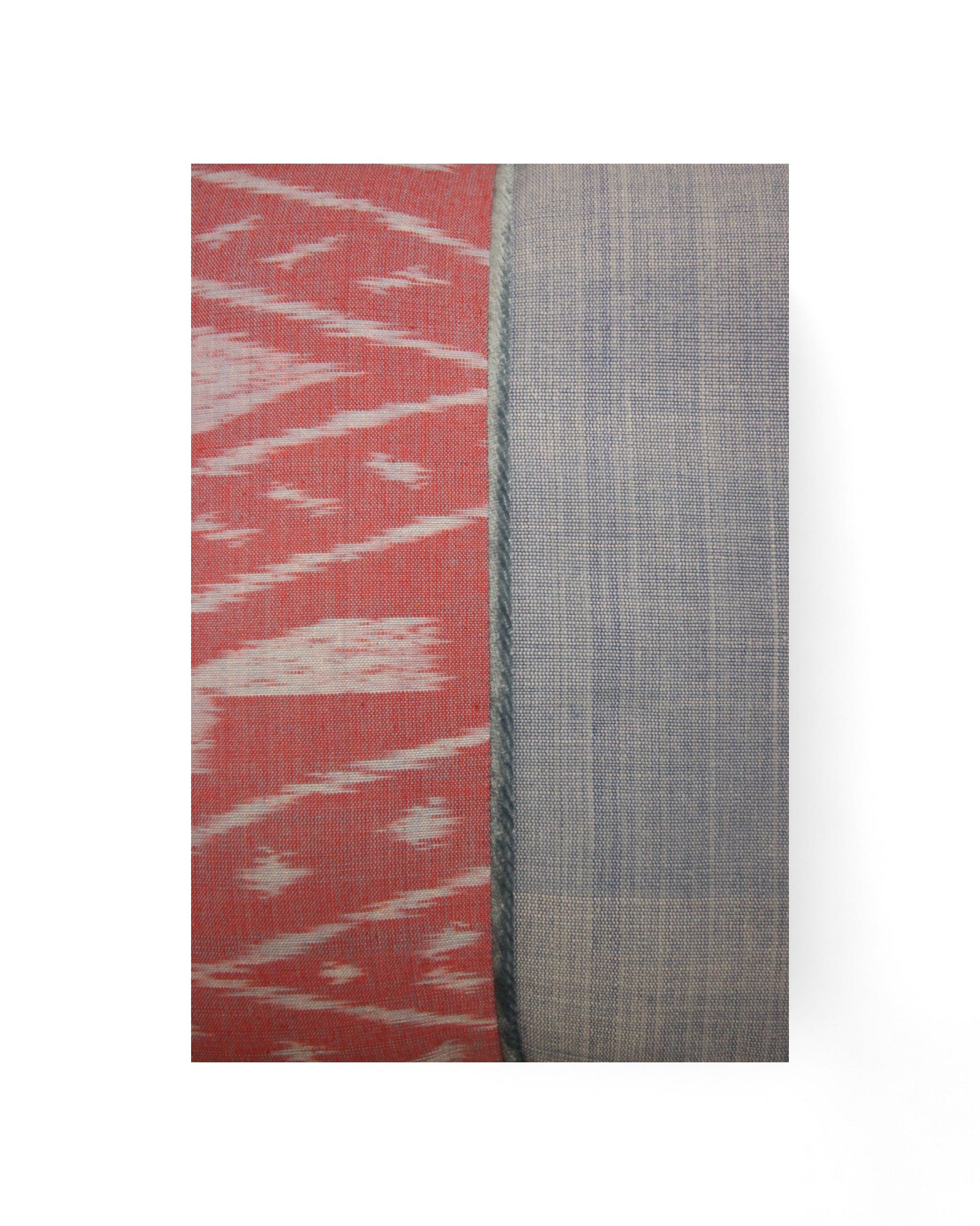 Square Cushion Top Ikat, velvet piping and Handwoven cotton bottom