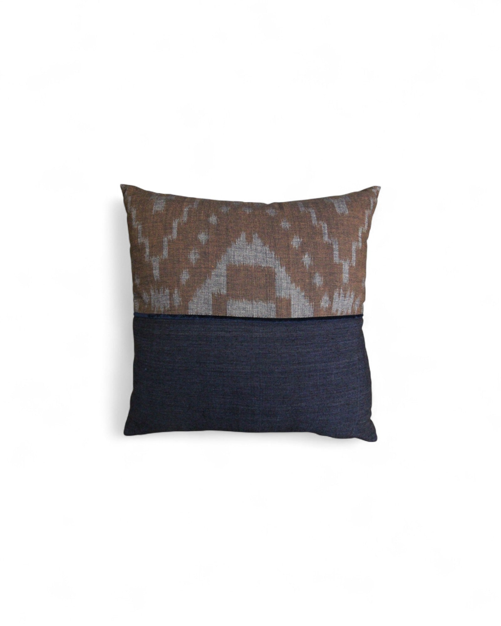 Square Cushion Top Ikat, Velvet Piping and Handwoven Cotton Bottom