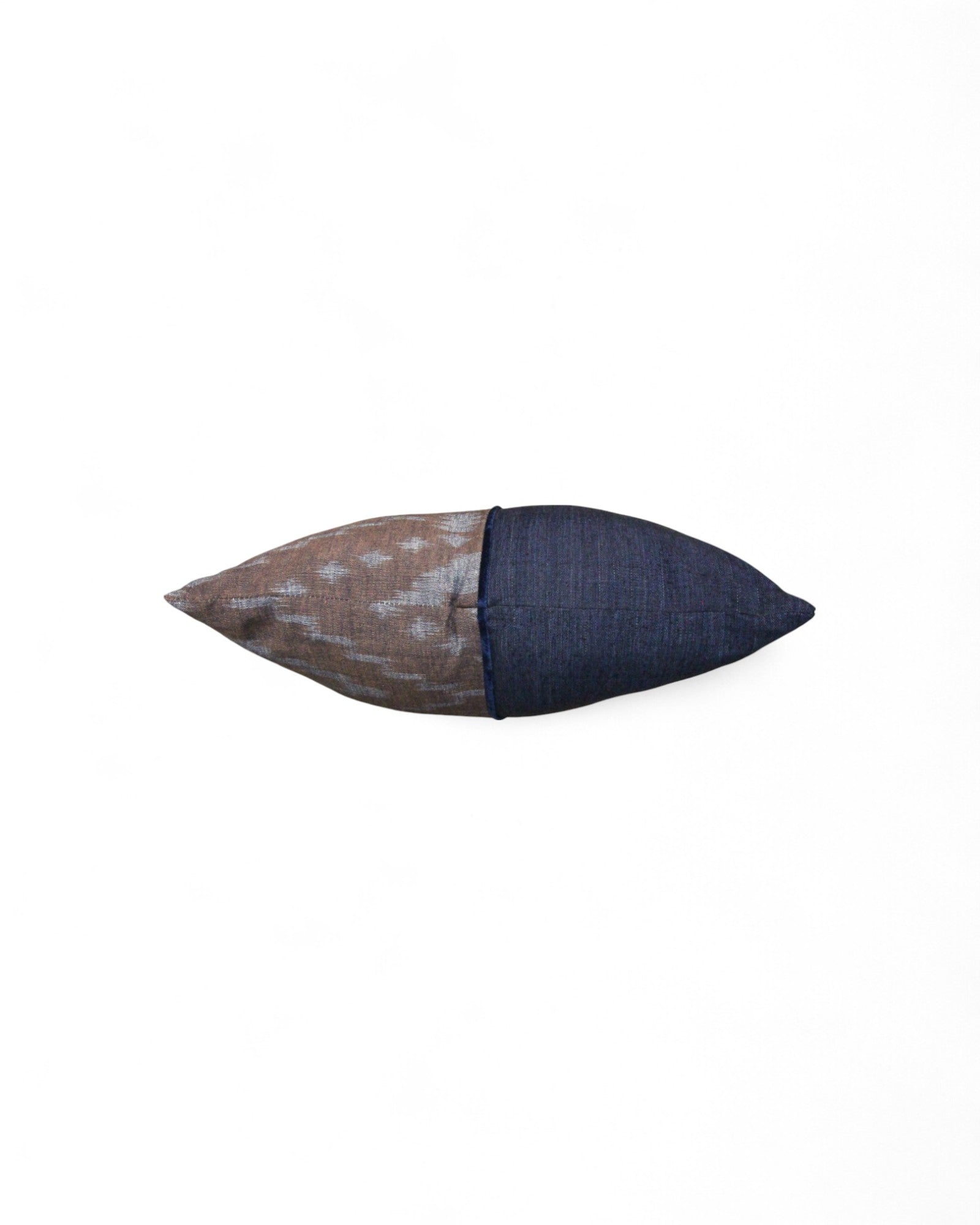 Square Cushion Top Ikat, Velvet Piping and Handwoven Cotton Bottom