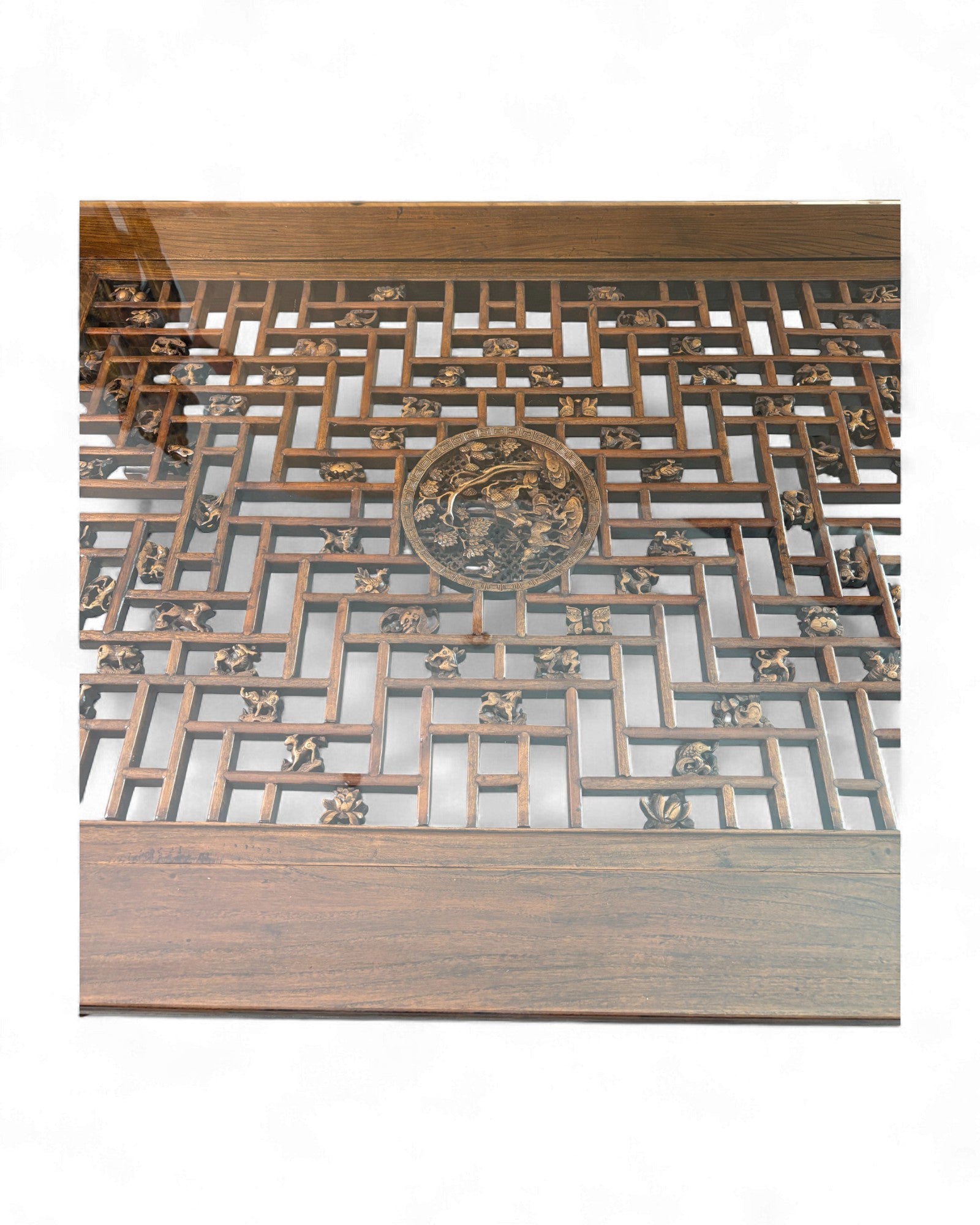 Chinese Low Elm Table with Lattice Glass Top - Surround Living - 5