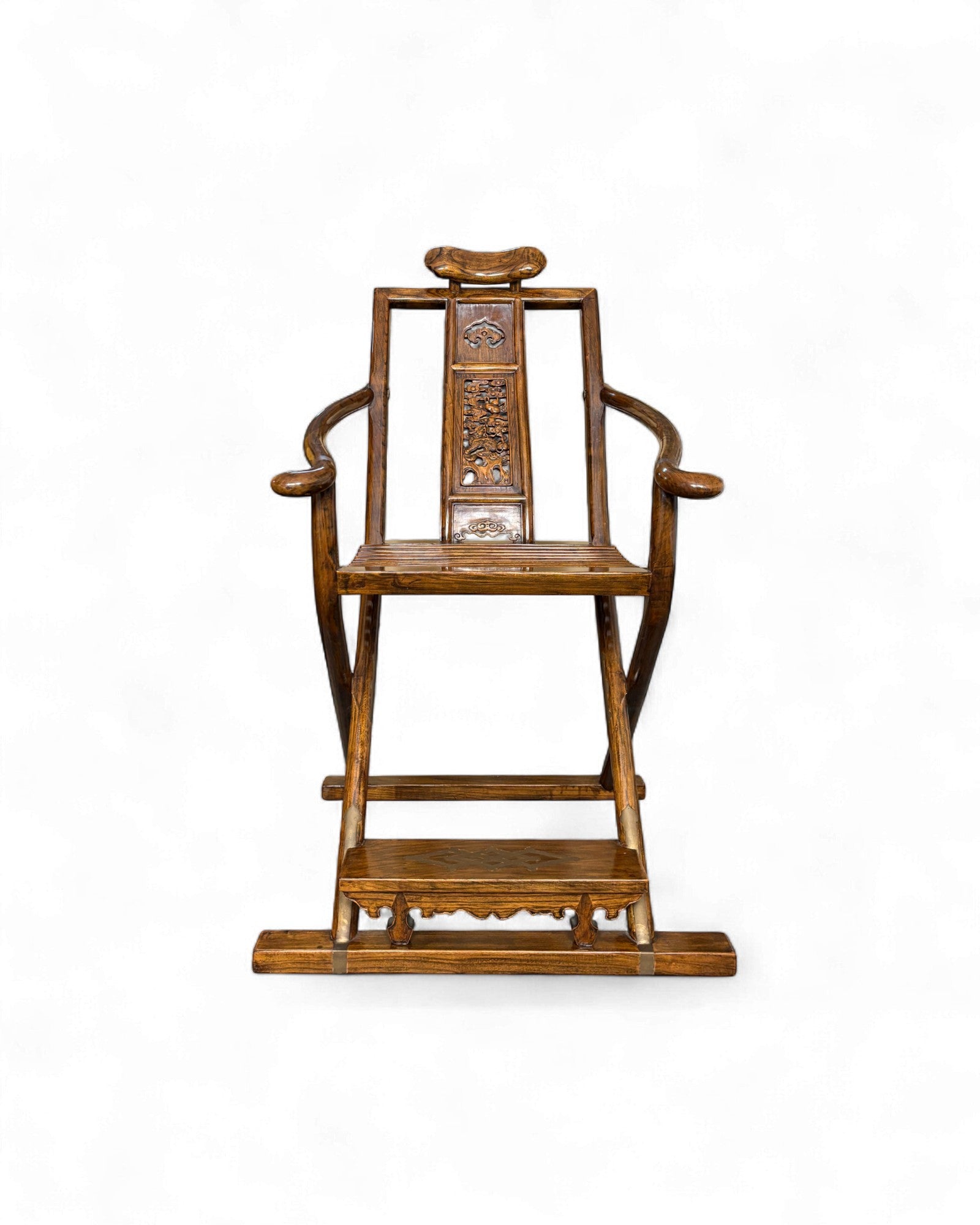 Chinese Folding Horseshoe Chair with Carved Back (Jiaoyi 交椅) - Surround Living - 10
