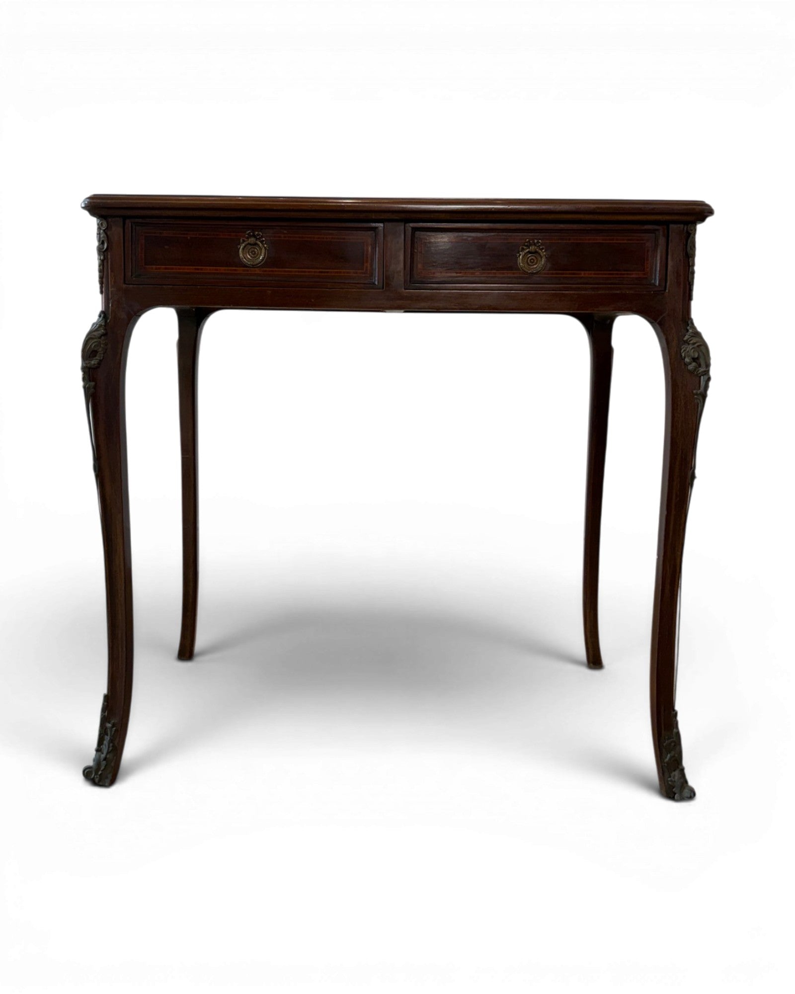 1920s Mini Glass Top Mahogany Desk with 2 Drawers - Surround Living - 18