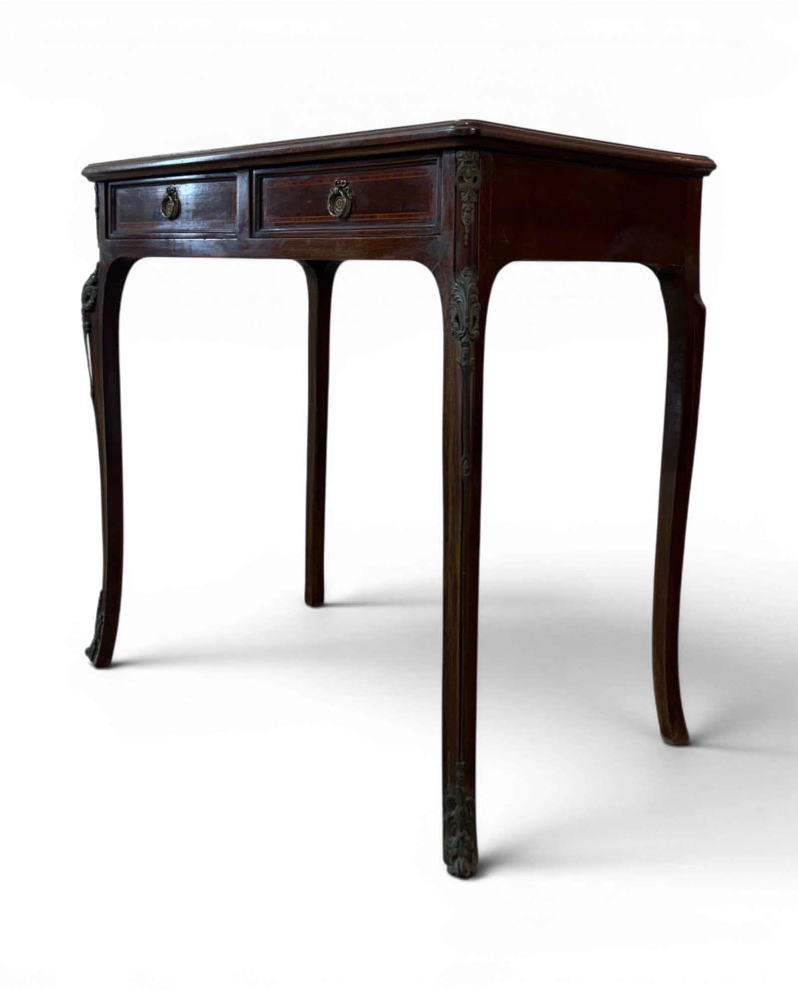 1920s Mini Glass Top Mahogany Desk with 2 Drawers - Surround Living - 14
