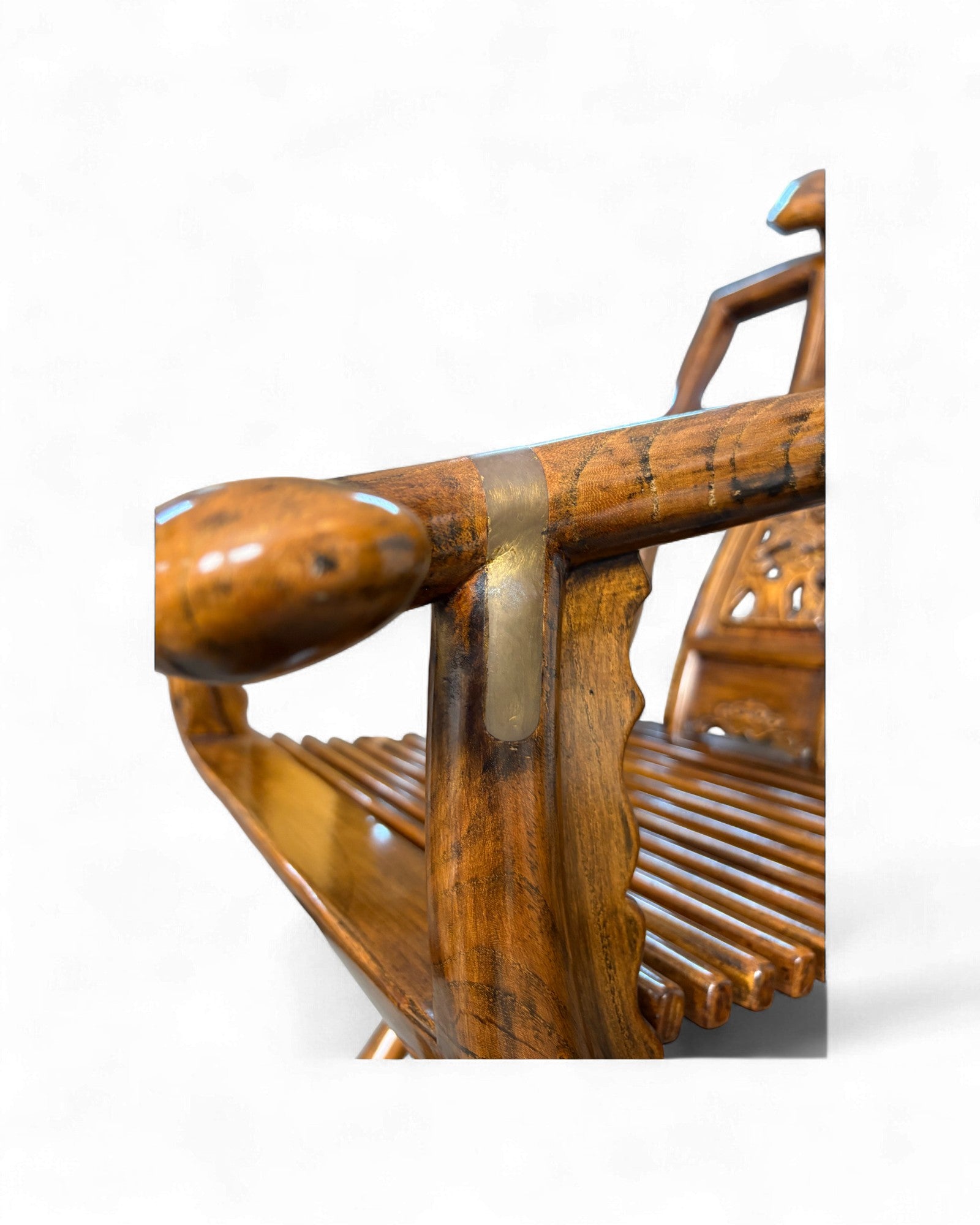 Chinese Folding Horseshoe Chair with Carved Back (Jiaoyi 交椅) - Surround Living - 9